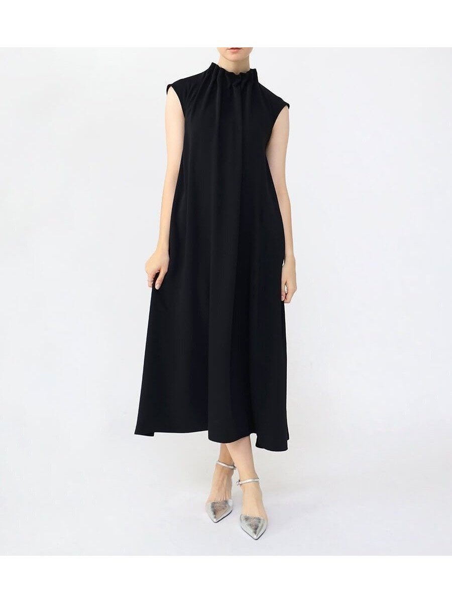 【ラシュッド/LASUD】のタックネックワンピース(Navy) インテリア・キッズ・メンズ・レディースファッション・服の通販 founy(ファウニー) 　ファッション　Fashion　レディースファッション　Fashion for Women　ワンピース　Dresses　ギャザー　Gathered, Ruffled　シンプル　Simple, Minimal　ドレープ　Drape, Draping Fabric　フレア　Flare, Flared　エレガント 上品　Elegant　ブラック|ID: prp329100004977219 ipo3291000000037304500
