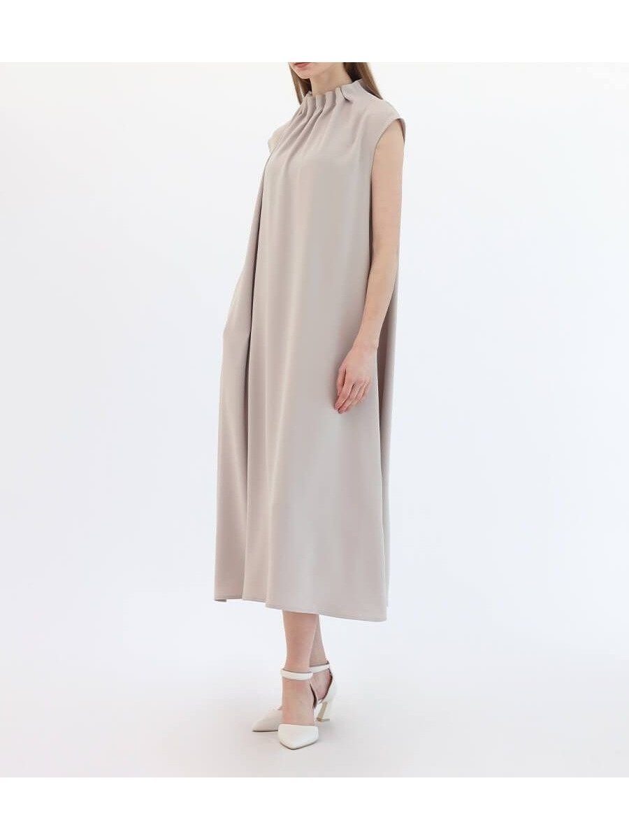 【ラシュッド/LASUD】のタックネックワンピース(Navy) インテリア・キッズ・メンズ・レディースファッション・服の通販 founy(ファウニー) 　ファッション　Fashion　レディースファッション　Fashion for Women　ワンピース　Dresses　ギャザー　Gathered, Ruffled　シンプル　Simple, Minimal　ドレープ　Drape, Draping Fabric　フレア　Flare, Flared　エレガント 上品　Elegant　ベージュ|ID: prp329100004977219 ipo3291000000037304501