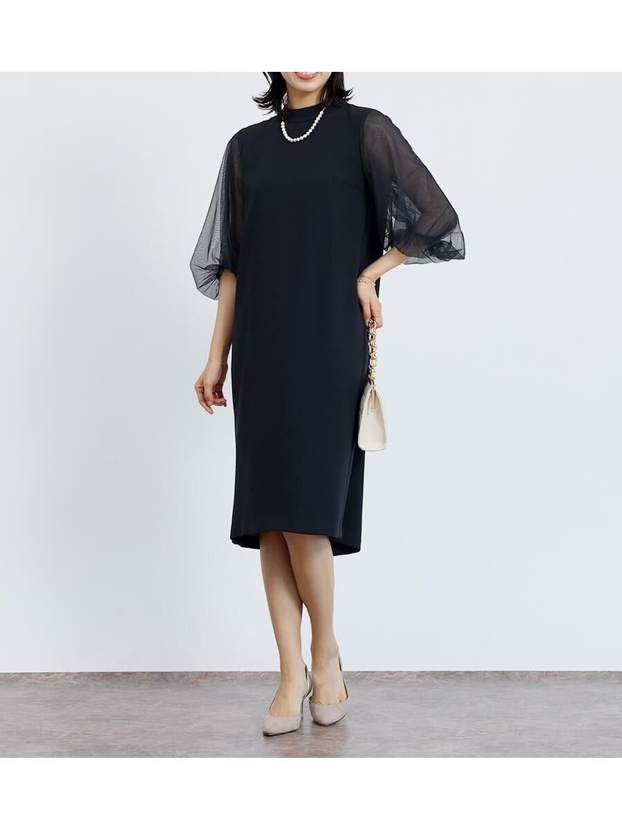 【ヴァン/Vin】のシアースリーブワンピース インテリア・キッズ・メンズ・レディースファッション・服の通販 founy(ファウニー) 　ファッション　Fashion　レディースファッション　Fashion for Women　ワンピース　Dresses　オケージョン　Occasion Wear　シアー　Sheer, See-Through　チュール　Tulip, Tulip Motif　ネイビー|ID: prp329100004977223 ipo3291000000037304511