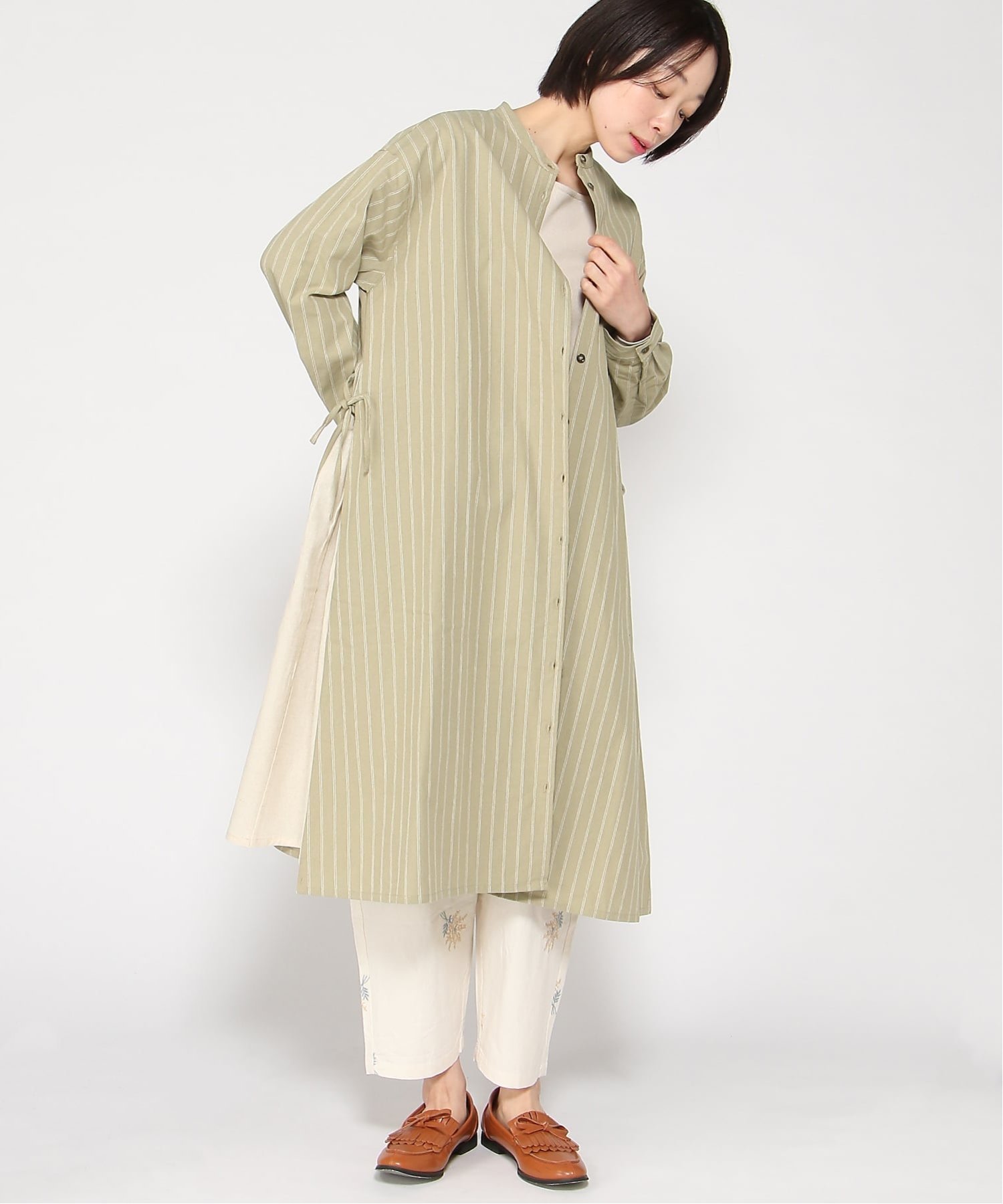【クラウドナイン/cloudnine】のcloudnine/ワンピース インテリア・キッズ・メンズ・レディースファッション・服の通販 founy(ファウニー) 　ファッション　Fashion　レディースファッション　Fashion for Women　ワンピース　Dresses　ストライプ　Stripe, Striped Pattern　プリント　Print, Printed Pattern　リネン　Linen, Linen Fabric　カーキ|ID: prp329100004977226 ipo3291000000037304521