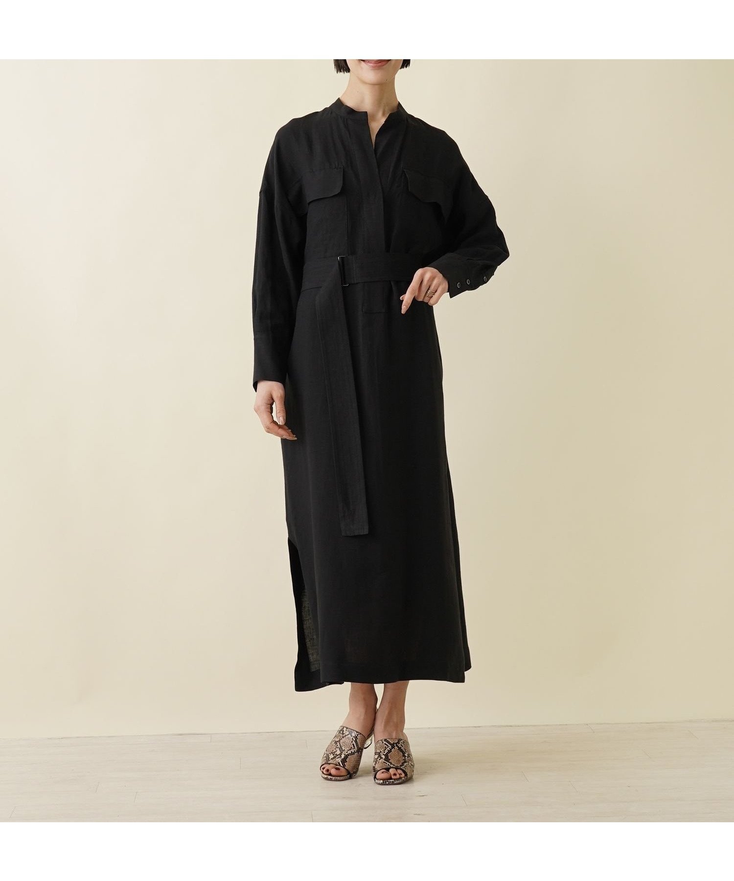 【ネミカ/NEMIKA】のベルトワンピース【SACRA】 インテリア・キッズ・メンズ・レディースファッション・服の通販 founy(ファウニー) 　ファッション　Fashion　レディースファッション　Fashion for Women　ワンピース　Dresses　ベルト&ウエストマーク　Belts & Waist Accessories　おすすめ　Recommended / Our Picks　シンプル　Simple, Minimal　スキッパー　Skipper, Open Collar　スリット　Slit, Slit Detail　フラップ　Flap, Flap Pocket　ポケット　Pocket, Pocket Detail　ロング　Long, Long-Length　夏　Summer　ブラック|ID: prp329100004977234 ipo3291000000037304547