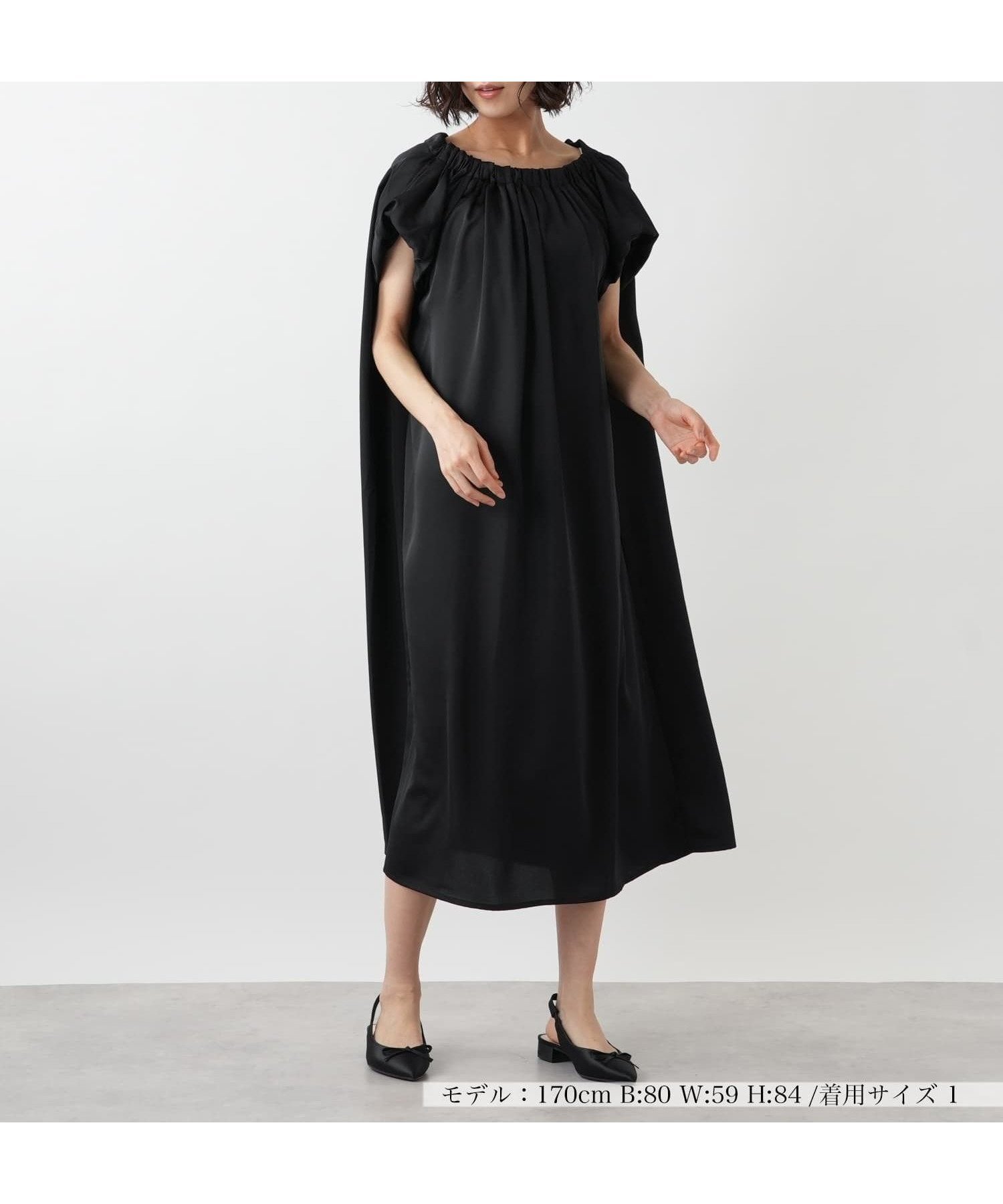 【ネミカ/NEMIKA】のギャザーワンピース【MARILYN MOON】 インテリア・キッズ・メンズ・レディースファッション・服の通販 founy(ファウニー) 　ファッション　Fashion　レディースファッション　Fashion for Women　ワンピース　Dresses　エレガント 上品　Elegant　ギャザー　Gathered, Ruffled　サンダル　Sandals, Summer Shoes　シューズ　Shoes, Footwear　シンプル　Simple, Minimal　スリーブ　Sleeve, Long Sleeve / Short Sleeve　フェミニン　Feminine, Girly　フォルム　Silhouette, Form　フラット　Flat, Flat Shoes　ポケット　Pocket, Pocket Detail　リボン　Ribbon, Bow　リラックス　Relax, Relaxed Fit　夏　Summer　ブラック|ID: prp329100004977244 ipo3291000000037304574