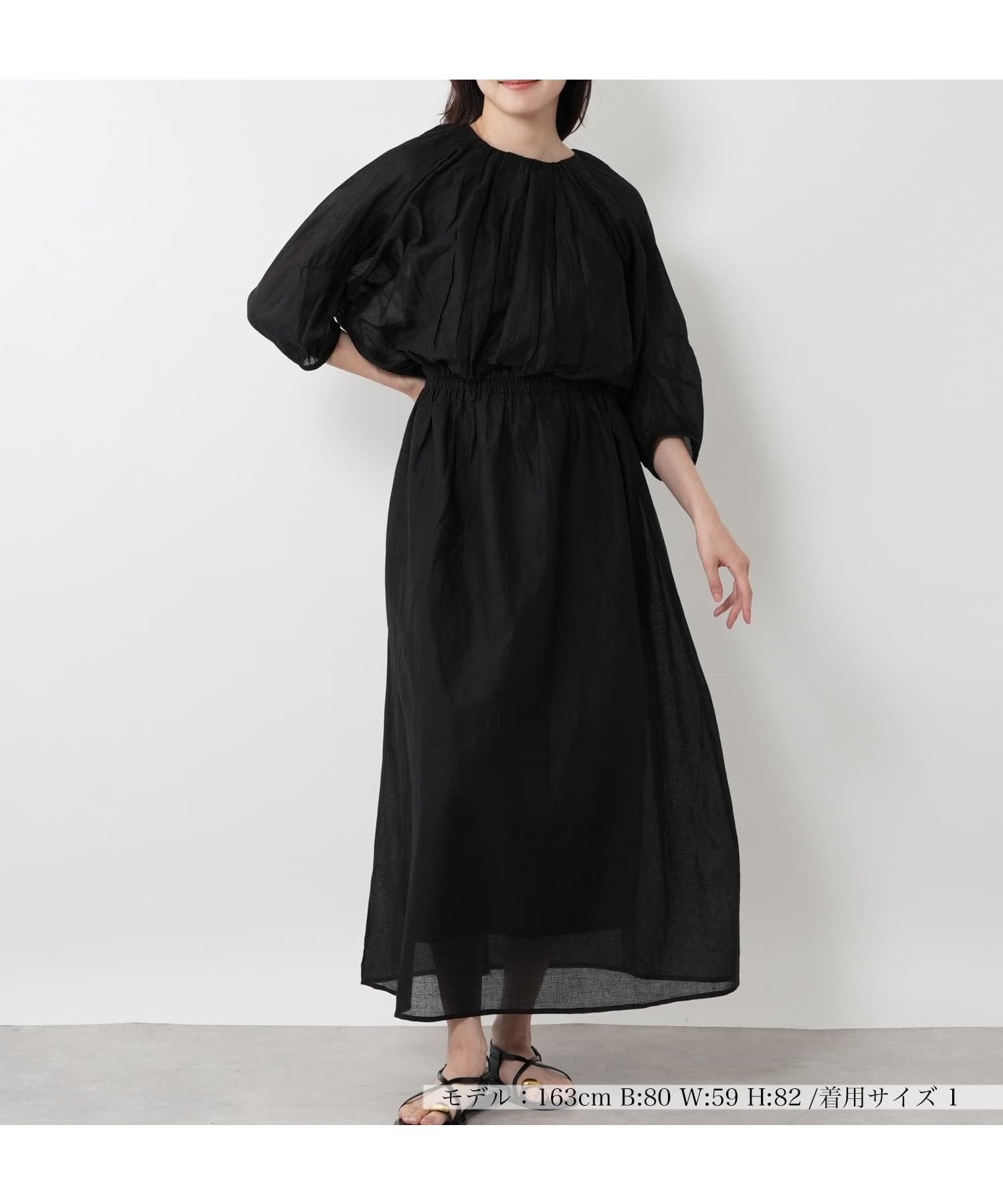 【ネミカ/NEMIKA】のギャザーウエストロングワンピース【MARILYN MOON】 インテリア・キッズ・メンズ・レディースファッション・服の通販 founy(ファウニー) 　ファッション　Fashion　レディースファッション　Fashion for Women　ワンピース　Dresses　おすすめ　Recommended / Our Picks　アクセサリー　Fashion Accessories　ギャザー　Gathered, Ruffled　サンダル　Sandals, Summer Shoes　シューズ　Shoes, Footwear　シンプル　Simple, Minimal　スリーブ　Sleeve, Long Sleeve / Short Sleeve　フラット　Flat, Flat Shoes　ポケット　Pocket, Pocket Detail　リラックス　Relax, Relaxed Fit　ロング　Long, Long-Length　夏　Summer　ブラック|ID: prp329100004977245 ipo3291000000037304577