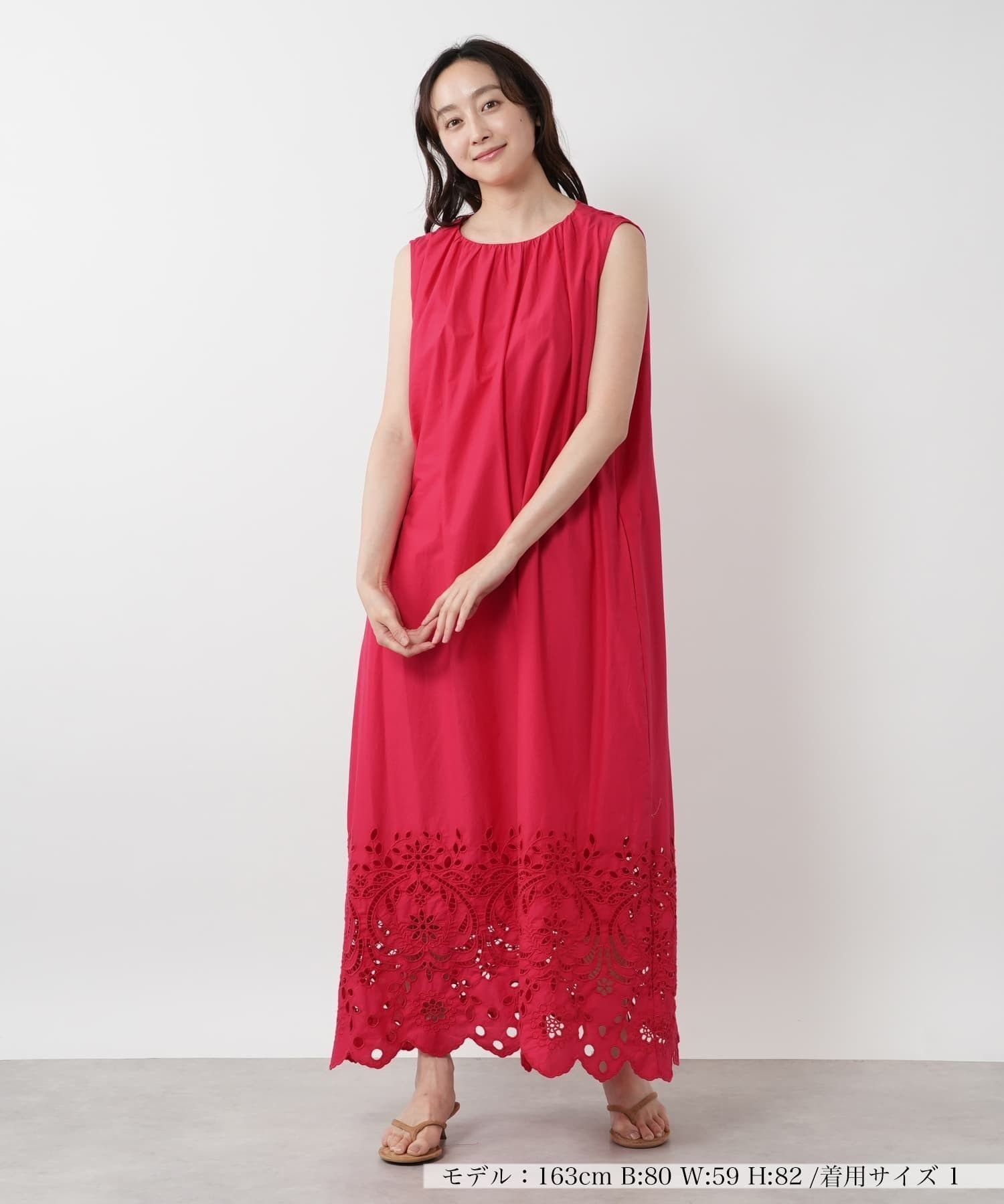 【ネミカ/NEMIKA】のカットワーク刺繍ワンピース【THREE DOTS】 インテリア・キッズ・メンズ・レディースファッション・服の通販 founy(ファウニー) 　ファッション　Fashion　レディースファッション　Fashion for Women　ワンピース　Dresses　おすすめ　Recommended / Our Picks　インナー　Innerwear　ギャザー　Gathered, Ruffled　サンダル　Sandals, Summer Shoes　スニーカー　Sneakers, Trainers　ダウン　Down, Puffer　ポケット　Pocket, Pocket Detail　リボン　Ribbon, Bow　レース　Lace, Lace Fabric　ワーク　Workwear, Utility Style　夏　Summer　レッド系|ID: prp329100004977247 ipo3291000000037304582