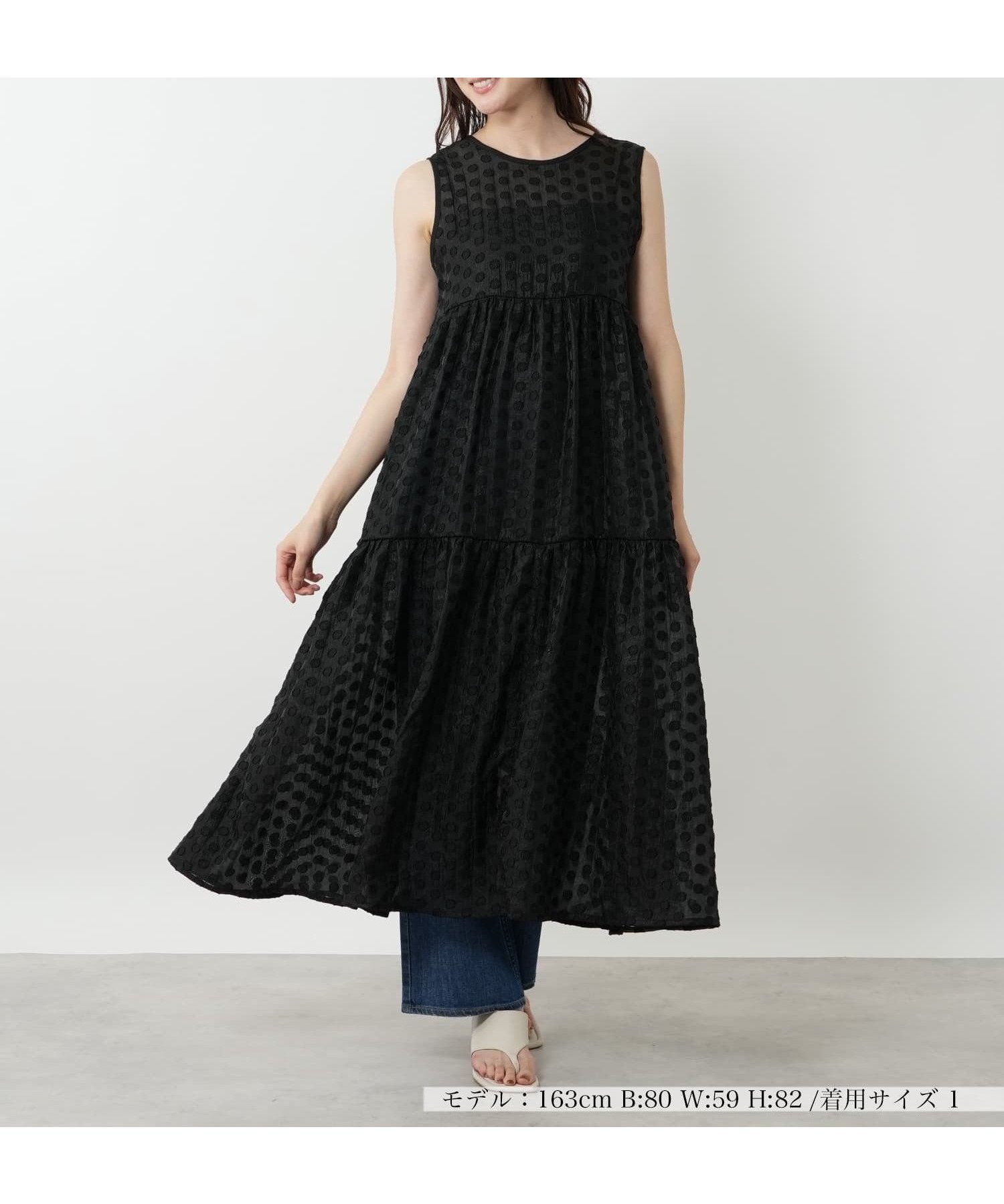 【ネミカ/NEMIKA】のドットティアードワンピース【torrazzo donna】 インテリア・キッズ・メンズ・レディースファッション・服の通販 founy(ファウニー) 　ファッション　Fashion　レディースファッション　Fashion for Women　ワンピース　Dresses　インナー　Innerwear　デニム　Denim, Jeans Material　ドット　Polka Dot, Dot Pattern　ノースリーブ　Sleeveless, No-Sleeve　フェミニン　Feminine, Girly　ポケット　Pocket, Pocket Detail　リボン　Ribbon, Bow　ブラック|ID: prp329100004977254 ipo3291000000037304609