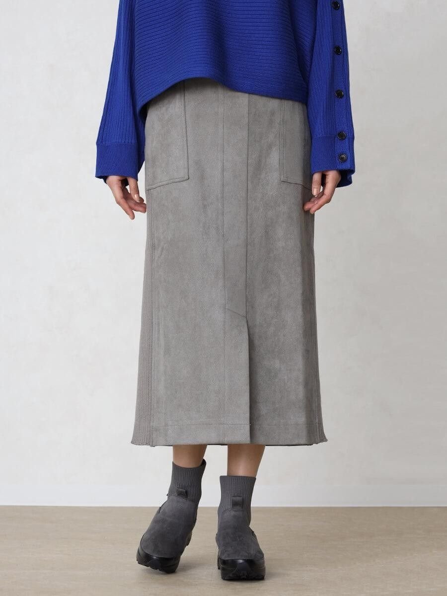 【ラシュッド/LASUD】のフェイクスエード×リブIラインスカート インテリア・キッズ・メンズ・レディースファッション・服の通販 founy(ファウニー) 　ファッション　Fashion　レディースファッション　Fashion for Women　スカート　Skirts　スリット　Slit, Slit Detail　フロント　Front, Front Design　グレー|ID: prp329100004977267 ipo3291000000037304654