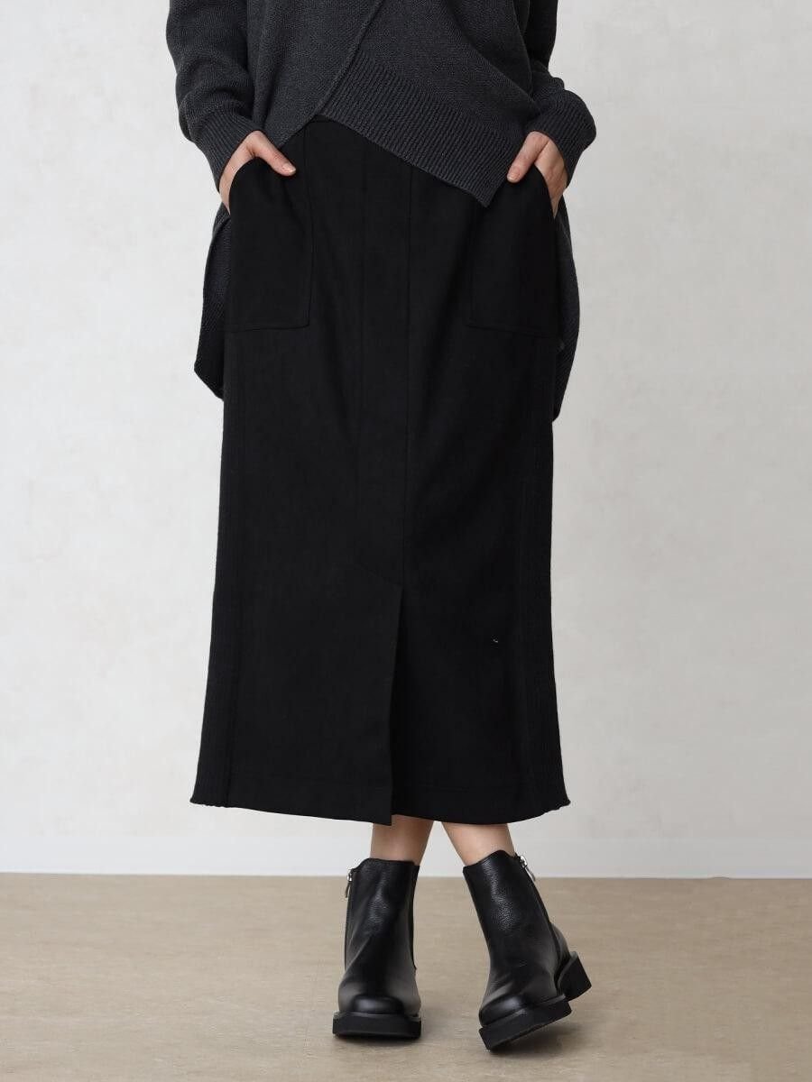 【ラシュッド/LASUD】のフェイクスエード×リブIラインスカート インテリア・キッズ・メンズ・レディースファッション・服の通販 founy(ファウニー) 　ファッション　Fashion　レディースファッション　Fashion for Women　スカート　Skirts　スリット　Slit, Slit Detail　フロント　Front, Front Design　ブラック|ID: prp329100004977267 ipo3291000000037304655
