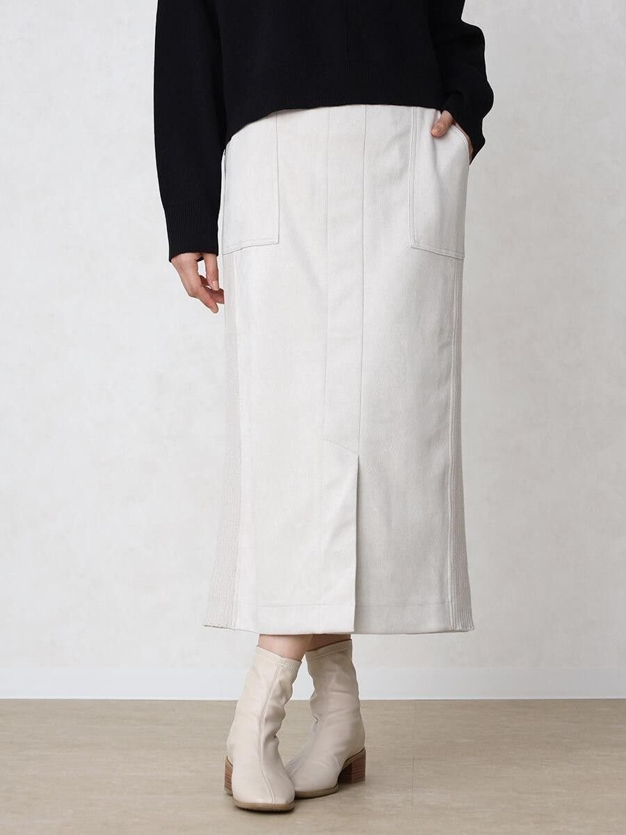 【ラシュッド/LASUD】のフェイクスエード×リブIラインスカート インテリア・キッズ・メンズ・レディースファッション・服の通販 founy(ファウニー) 　ファッション　Fashion　レディースファッション　Fashion for Women　スカート　Skirts　スリット　Slit, Slit Detail　フロント　Front, Front Design　ライトベージュ|ID: prp329100004977267 ipo3291000000037304656