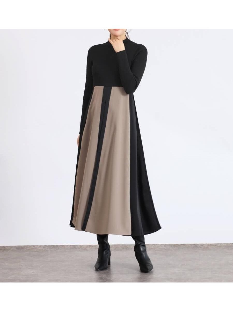 【ヴァン/Vin】の配色ニットドッキングワンピース インテリア・キッズ・メンズ・レディースファッション・服の通販 founy(ファウニー) 　ファッション　Fashion　レディースファッション　Fashion for Women　ワンピース　Dresses　アクセサリー　Fashion Accessories　エレガント 上品　Elegant　コンパクト　Compact, Small Size　シンプル　Simple, Minimal　リブニット　Rib Knit, Ribbed Knit　モカ|ID: prp329100004977271 ipo3291000000037304668