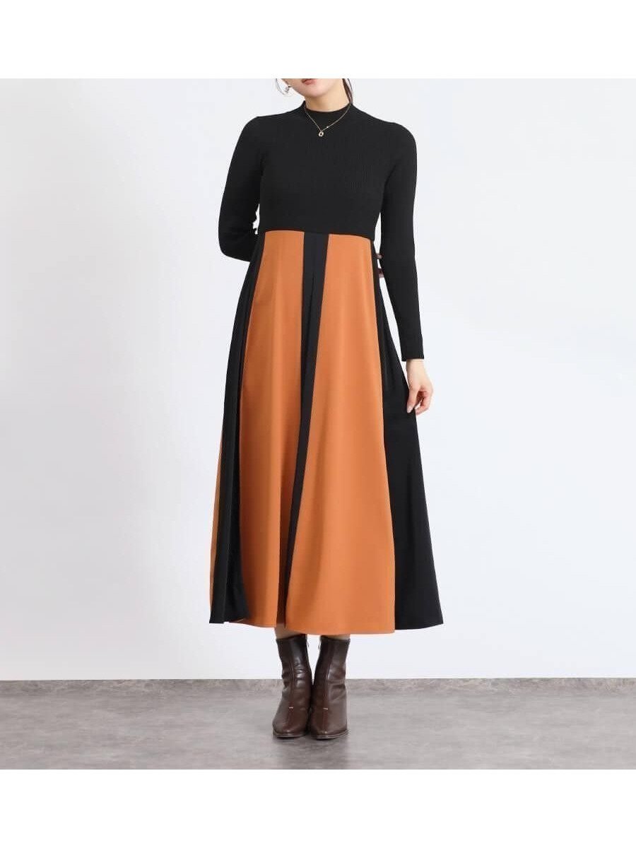 【ヴァン/Vin】の配色ニットドッキングワンピース インテリア・キッズ・メンズ・レディースファッション・服の通販 founy(ファウニー) 　ファッション　Fashion　レディースファッション　Fashion for Women　ワンピース　Dresses　アクセサリー　Fashion Accessories　エレガント 上品　Elegant　コンパクト　Compact, Small Size　シンプル　Simple, Minimal　リブニット　Rib Knit, Ribbed Knit　オレンジ|ID: prp329100004977271 ipo3291000000037304669