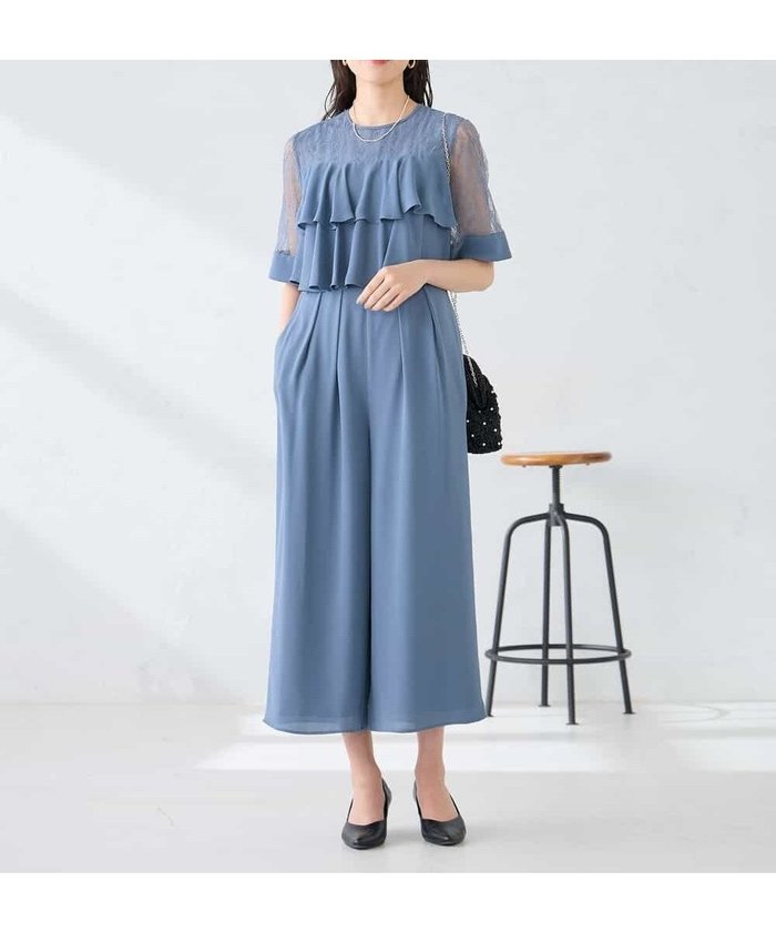 【アー ヴェー ヴェー/a.v.v】の【結婚式/お呼ばれに】ラッフルティアードオールインワンドレス インテリア・キッズ・メンズ・レディースファッション・服の通販 founy(ファウニー) https://founy.com/ ファッション Fashion レディースファッション Fashion for Women ワンピース Dresses フォーマル・パーティードレス・結婚式用ドレス Elegant & Casual Dresses オールインワン・ワンピース Dresses and Jumpsuits 春 Spring 秋 Autumn クロップド Cropped, Short Length シフォン Chiffon, Lightweight Fabric ショール Shawl, Wrap ジョーゼット Georgette, Semi-Sheer Fabric ドッキング Docking, Mixed Material ドレス Dress, One-Piece フレア Flare, Flared ボトム Bottoms, Lower Wear レース Lace, Lace Fabric 冬 Winter / This Winter 再入荷 Restock / Back in Stock 夏 Summer エレガント 上品 Elegant 結婚式 Wedding |ID: prp329100004977277 ipo3291000000037304684