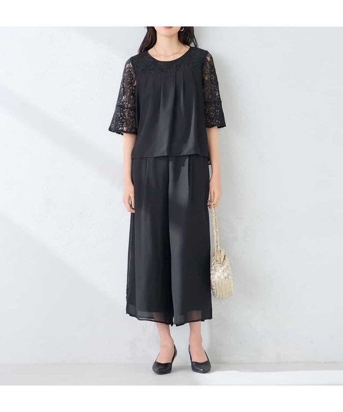 【アー ヴェー ヴェー/a.v.v】の【結婚式/お呼ばれに】レースドッキングブラウス・パンツセットアップ インテリア・キッズ・メンズ・レディースファッション・服の通販 founy(ファウニー) https://founy.com/ ファッション Fashion レディースファッション Fashion for Women セットアップ Matching Sets レディースパンツ・ボトムス Pants & Trousers / Bottoms 春 Spring 秋 Autumn クロップド Cropped, Short Length シフォン Chiffon, Lightweight Fabric ジョーゼット Georgette, Semi-Sheer Fabric セットアップ Set-Up, Coordinated Outfit ドッキング Docking, Mixed Material ドレス Dress, One-Piece フレア Flare, Flared ボトム Bottoms, Lower Wear レース Lace, Lace Fabric ワイド Wide, Wide Fit 冬 Winter / This Winter 再入荷 Restock / Back in Stock 夏 Summer エレガント 上品 Elegant 結婚式 Wedding |ID: prp329100004977278 ipo3291000000037304687