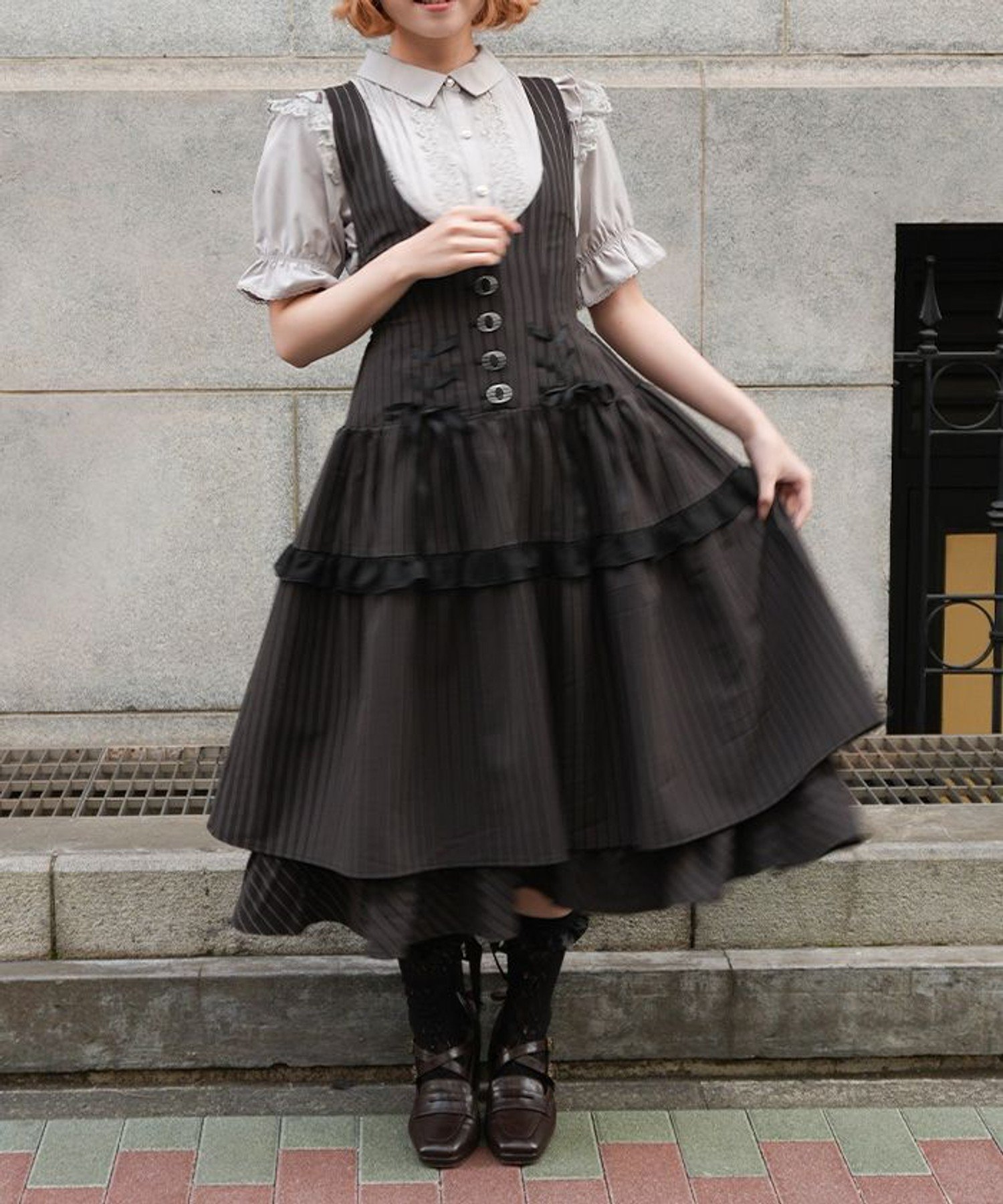 【アクシーズファム/axes femme】のダブルリボンストライプジャンパースカート インテリア・キッズ・メンズ・レディースファッション・服の通販 founy(ファウニー) 　ファッション　Fashion　レディースファッション　Fashion for Women　スカート　Skirts　おすすめ　Recommended / Our Picks　ガーリー　Girly, Feminine Style　クラシカル　Classical, Vintage-Inspired　ストライプ　Stripe, Striped Pattern　バイアス　Bias, Diagonal Cut　フリル　Frill, Ruffle　レース　Lace, Lace Fabric　黒|ID: prp329100004977282 ipo3291000000037304704
