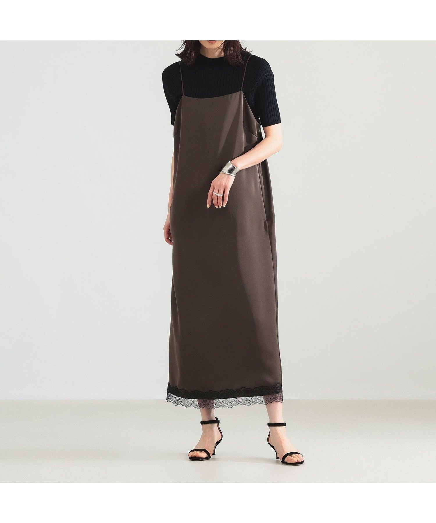 【デミルクス ビームス/Demi-Luxe BEAMS】のリバーレース キャミソール ワンピース インテリア・キッズ・メンズ・レディースファッション・服の通販 founy(ファウニー) 　ファッション　Fashion　レディースファッション　Fashion for Women　ワンピース　Dresses　エレガント 上品　Elegant　カットソー　Cut and Sewn Top　カーディガン　Cardigan, Knitwear　キャミソール　Camisole, Spaghetti Strap Top　サテン　Satin, Glossy Fabric　シューズ　Shoes, Footwear　シルク　Silk, 100% Silk　ジャケット　Jacket, Outerwear　スリット　Slit, Slit Detail　タンブラー　Tumbler, Travel Mug　バランス　Balance, Style Balance　フラット　Flat, Flat Shoes　フランス　France, French　ラップ　Wrap, Wrap Design　レース　Lace, Lace Fabric　BROWN|ID: prp329100004977284 ipo3291000000037304711