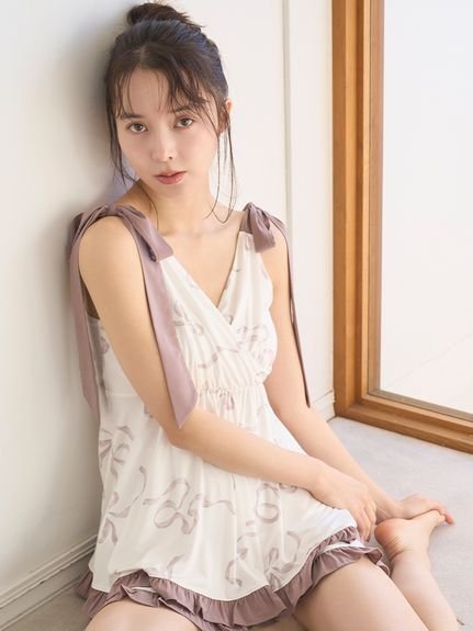 【スナイデル ホーム/SNIDEL HOME】の【接触冷感】カシュクールショルダーリボンセットアップ インテリア・キッズ・メンズ・レディースファッション・服の通販 founy(ファウニー) 　ファッション　Fashion　レディースファッション　Fashion for Women　セットアップ　Matching Sets　春　Spring　吸水　Absorbent, Quick-Dry　シャーリング　Shirring, Ruched　ショルダー　Shoulder, Shoulder Strap　ショート　Short, Short Length　スマート　Smart, Elegant　セットアップ　Set-Up, Coordinated Outfit　タンク　Tank Top, Sleeveless Top　定番　Standard, Basic Item　なめらか　Smooth, Silky Texture　フィット　Fit, Slim Fit　フリル　Frill, Ruffle　プリント　Print, Printed Pattern　ポケット　Pocket, Pocket Detail　リボン　Ribbon, Bow　S/S・春夏　SS, Spring/Summer, Warm Season　おすすめ　Recommended / Our Picks　夏　Summer　ギフト プレゼント　Gift / Present　PNK[066]|ID: prp329100004977310 ipo3291000000037304815