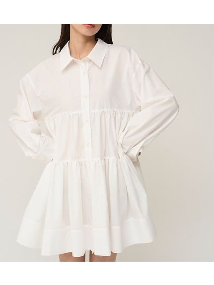 【スナイデル/SNIDEL】のボリュームティアードミニシャツワンピース インテリア・キッズ・メンズ・レディースファッション・服の通販 founy(ファウニー) 　ファッション　Fashion　レディースファッション　Fashion for Women　ワンピース　Dresses　シャツワンピース / 1枚で着映えコーデ　Shirt Dresses　ウェーブ　Wavy Pattern　キャミソール　Camisole, Spaghetti Strap Top　ギャザー　Gathered, Ruffled　クール　Cool, Chic　ストライプ　Stripe, Striped Pattern　スマート　Smart, Elegant　フェミニン　Feminine, Girly　おすすめ　Recommended / Our Picks　WHT[001]|ID: prp329100004977313 ipo3291000000037304825