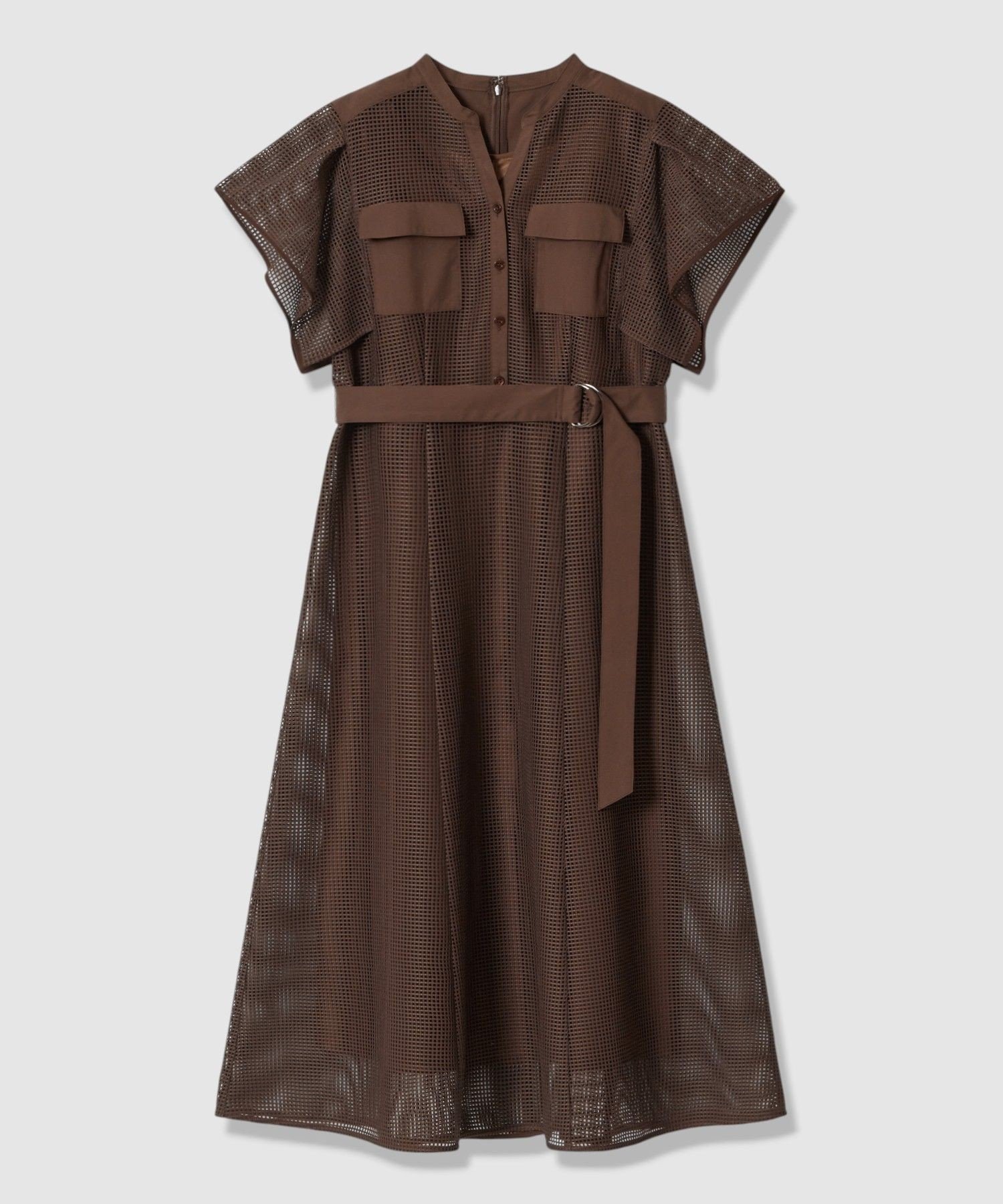 【アナイ/ANAYI】のメッシュラッセルフレア袖 ワンピース インテリア・キッズ・メンズ・レディースファッション・服の通販 founy(ファウニー) 　ファッション　Fashion　レディースファッション　Fashion for Women　ワンピース　Dresses　キャミソール　Camisole, Spaghetti Strap Top　コンビ　Combo, Combination Style　シアー　Sheer, See-Through　スマート　Smart, Elegant　タンク　Tank Top, Sleeveless Top　フレア　Flare, Flared　ペチコート　Petticoat, Underskirt　ポケット　Pocket, Pocket Detail　メッシュ　Mesh, Net Fabric　ラッセル　Raschel, Raschel Lace　レース　Lace, Lace Fabric　S/S・春夏　SS, Spring/Summer, Warm Season　再入荷　Restock / Back in Stock　夏　Summer　brown|ID: prp329100004977328 ipo3291000000037304877