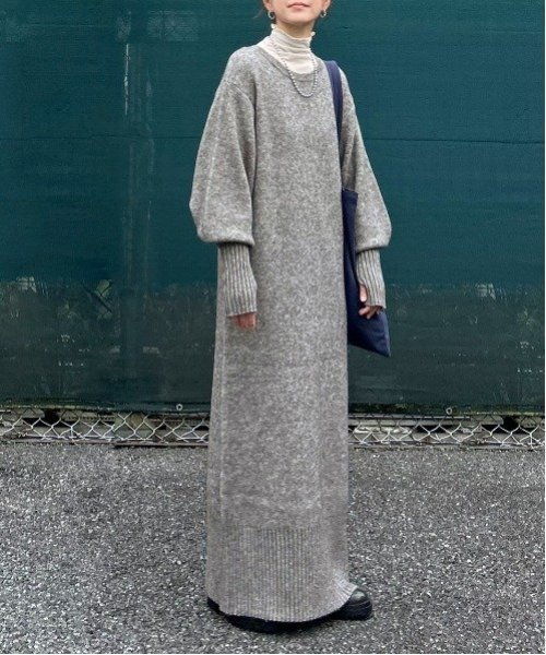 【ノッチ/notch】の【 notch. by KR 】ボリュームスリーブニットワンピース インテリア・キッズ・メンズ・レディースファッション・服の通販 founy(ファウニー) 　ファッション　Fashion　レディースファッション　Fashion for Women　ワンピース　Dresses　ニットワンピース　Knit Dresses　コラボ　Collaboration, Collab　スニーカー　Sneakers, Trainers　トレンド　Trend, Trending Now　人気　Popular, Best Seller　マキシ　Maxi, Full Length　2024年　2024　2024-2025秋冬・A/W　Autumn/Winter 2024–25 AW24–25　グレー|ID: prp329100004977364 ipo3291000000037304997