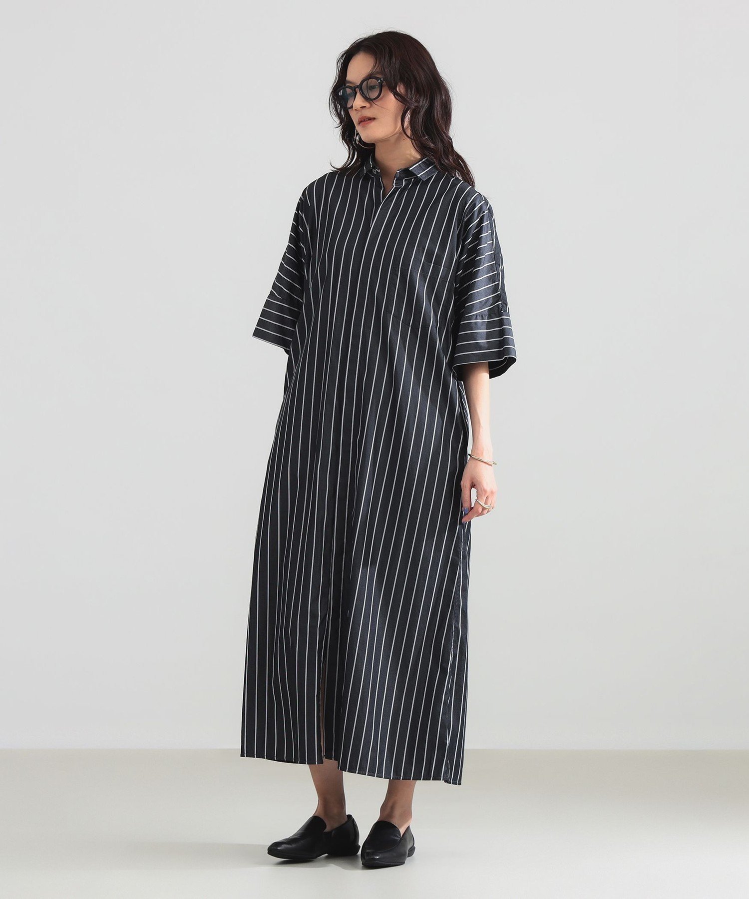 【デミルクス ビームス/Demi-Luxe BEAMS】のTICCA / テント ハーフスリーブ シャツ ワンピース インテリア・キッズ・メンズ・レディースファッション・服の通販 founy(ファウニー) 　ファッション　Fashion　レディースファッション　Fashion for Women　ワンピース　Dresses　シャツワンピース / 1枚で着映えコーデ　Shirt Dresses　エレガント 上品　Elegant　春　Spring　カフス　Cuff Design　スリーブ　Sleeve, Long Sleeve / Short Sleeve　なめらか　Smooth, Silky Texture　ハーフ　Half, Half-Length　バランス　Balance, Style Balance　パターン　Pattern, Design Print　フロント　Front, Front Design　ベーシック　Basic, Essential　ロング　Long, Long-Length　ワーク　Workwear, Utility Style　S/S・春夏　SS, Spring/Summer, Warm Season　おすすめ　Recommended / Our Picks　夏　Summer　BLACK STRIPE|ID: prp329100004977371 ipo3291000000037305026