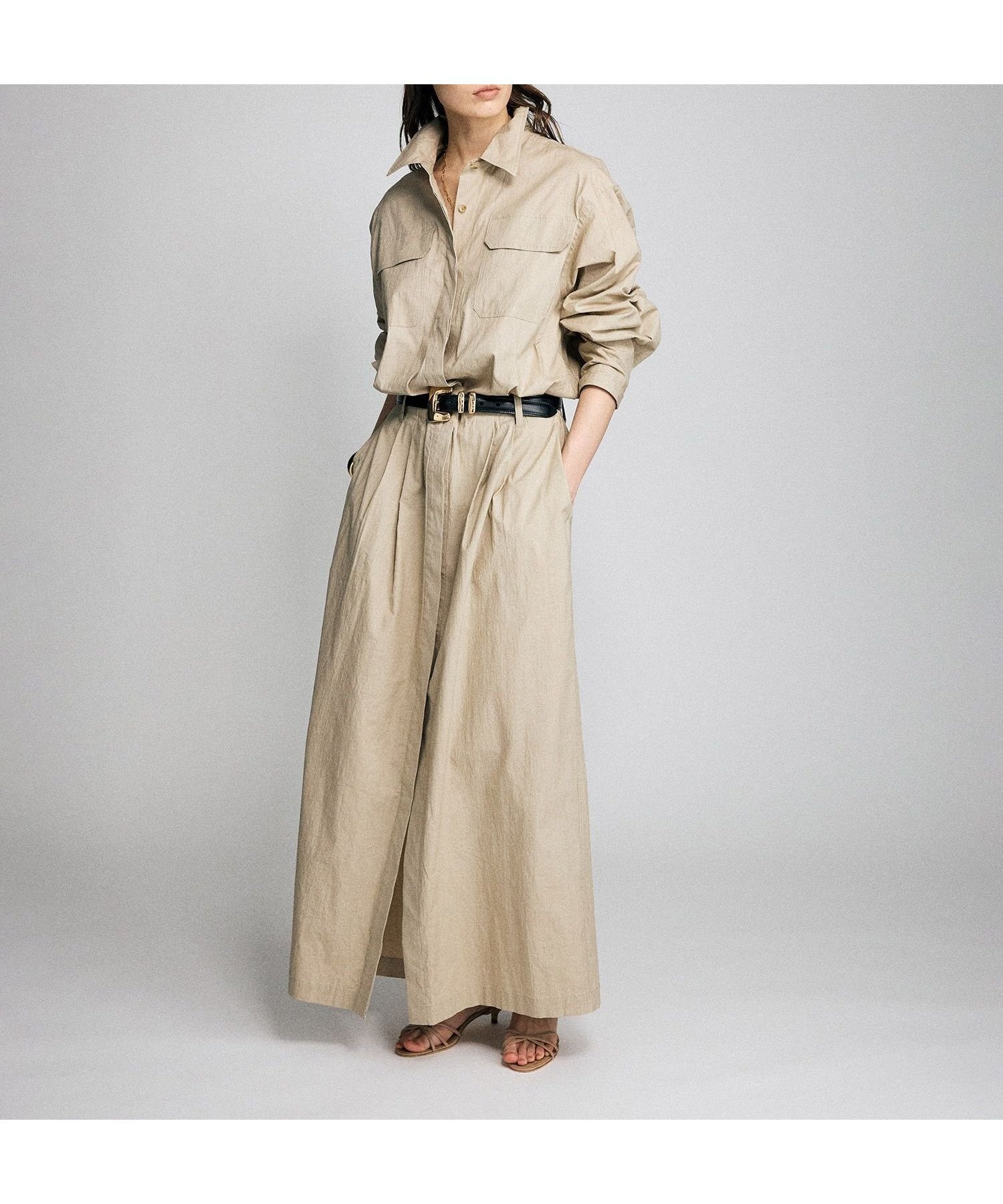 【ブリル/BRILL】のワッシャーシャツロングワンピース インテリア・キッズ・メンズ・レディースファッション・服の通販 founy(ファウニー) 　ファッション　Fashion　レディースファッション　Fashion for Women　ワンピース　Dresses　ストレート　Straight, Straight Cut　リネン　Linen, Linen Fabric　ベージュ|ID: prp329100004977372 ipo3291000000037305030