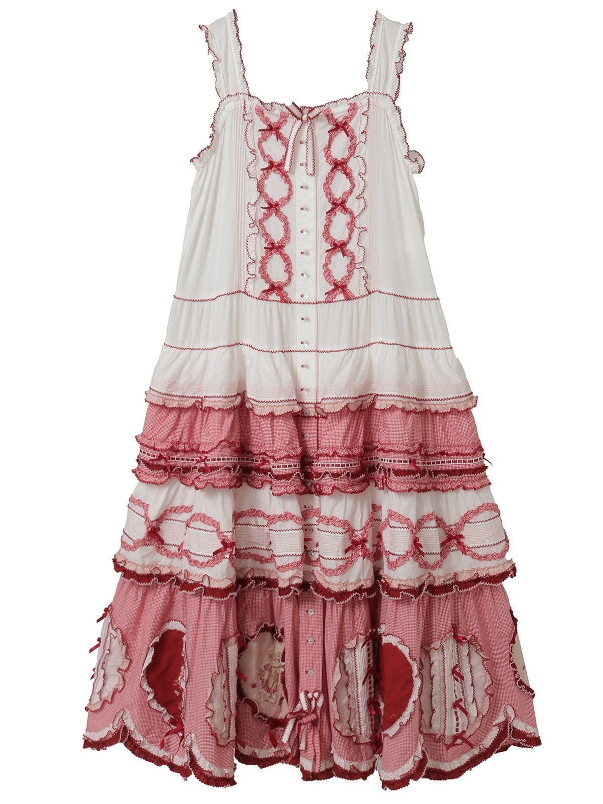 【ピンクハウス/PINK HOUSE】のローン*ギンガムチェックパッチワークワンピース インテリア・キッズ・メンズ・レディースファッション・服の通販 founy(ファウニー) 　ファッション　Fashion　レディースファッション　Fashion for Women　ワンピース　Dresses　キャミソール　Camisole, Spaghetti Strap Top　ギンガム　Gingham, Gingham Fabric　サテン　Satin, Glossy Fabric　スペシャル　Special, Limited Edition　チェック　Check, Plaid, Tartan　フリル　Frill, Ruffle　リボン　Ribbon, Bow　ロング　Long, Long-Length　ローズ　Rose, Rose Motif　無地　Plain, Solid Color　シロ|ID: prp329100004977409 ipo3291000000037305154