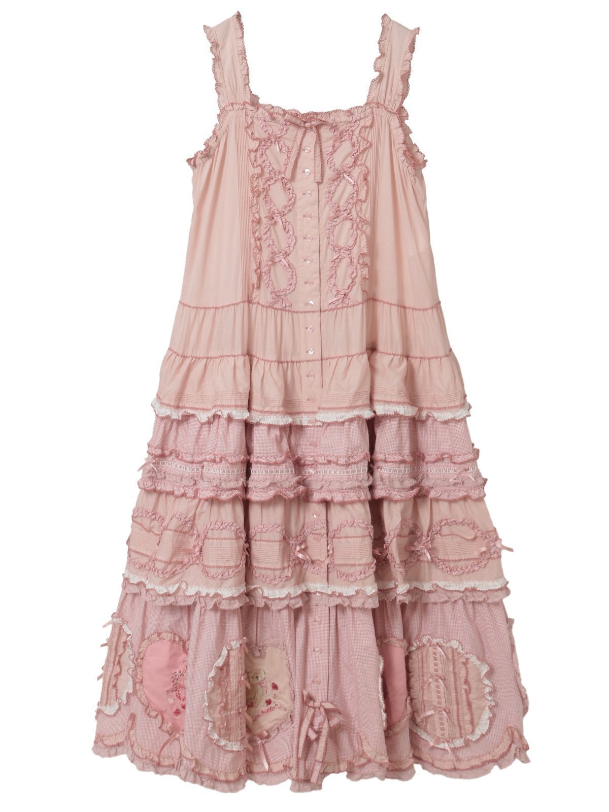 【ピンクハウス/PINK HOUSE】のローン*ギンガムチェックパッチワークワンピース インテリア・キッズ・メンズ・レディースファッション・服の通販 founy(ファウニー) 　ファッション　Fashion　レディースファッション　Fashion for Women　ワンピース　Dresses　キャミソール　Camisole, Spaghetti Strap Top　ギンガム　Gingham, Gingham Fabric　サテン　Satin, Glossy Fabric　スペシャル　Special, Limited Edition　チェック　Check, Plaid, Tartan　フリル　Frill, Ruffle　リボン　Ribbon, Bow　ロング　Long, Long-Length　ローズ　Rose, Rose Motif　無地　Plain, Solid Color　ピンク|ID: prp329100004977409 ipo3291000000037305156
