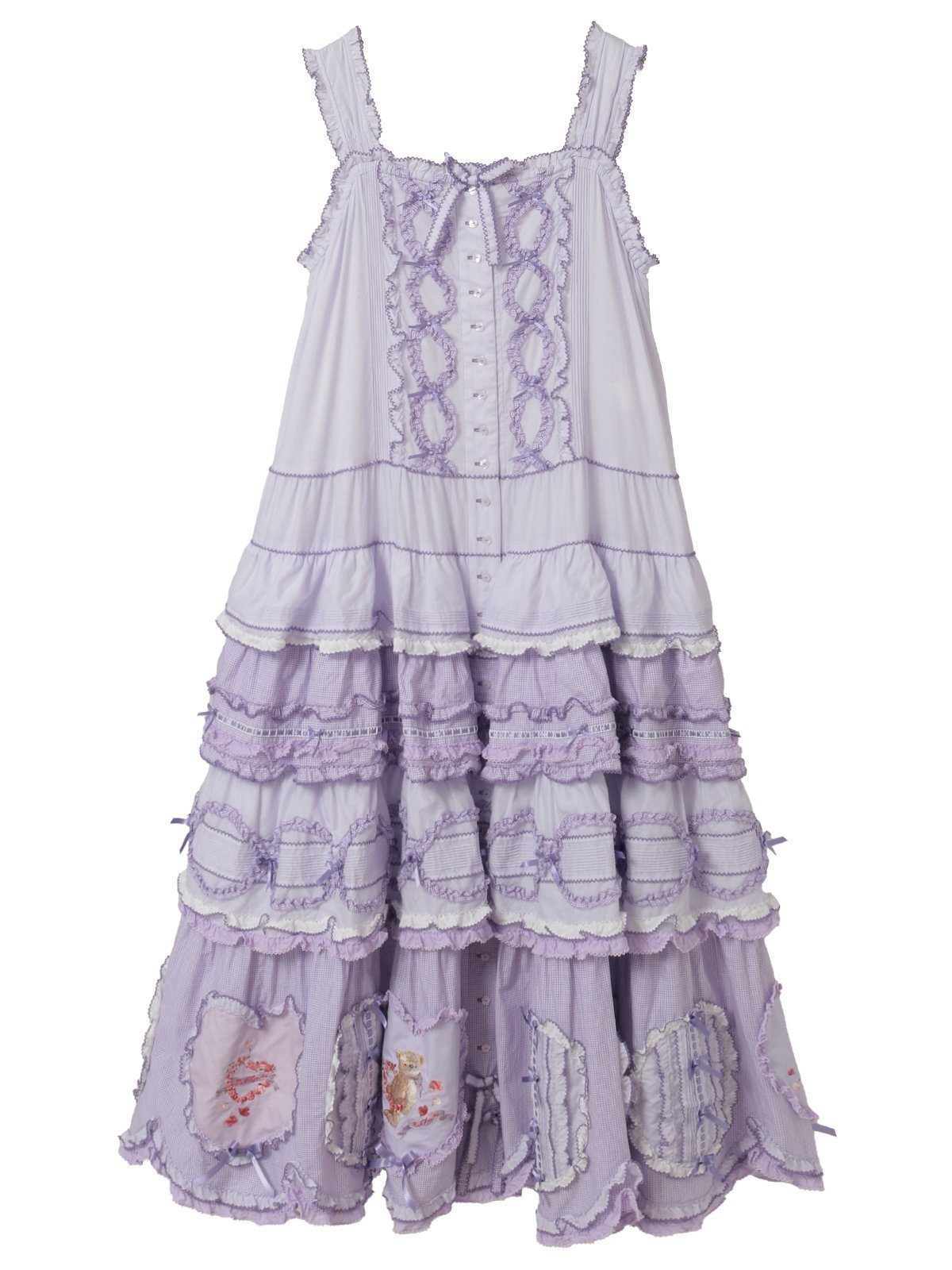 【ピンクハウス/PINK HOUSE】のローン*ギンガムチェックパッチワークワンピース インテリア・キッズ・メンズ・レディースファッション・服の通販 founy(ファウニー) 　ファッション　Fashion　レディースファッション　Fashion for Women　ワンピース　Dresses　キャミソール　Camisole, Spaghetti Strap Top　ギンガム　Gingham, Gingham Fabric　サテン　Satin, Glossy Fabric　スペシャル　Special, Limited Edition　チェック　Check, Plaid, Tartan　フリル　Frill, Ruffle　リボン　Ribbon, Bow　ロング　Long, Long-Length　ローズ　Rose, Rose Motif　無地　Plain, Solid Color　ラベンダー|ID: prp329100004977409 ipo3291000000037305158