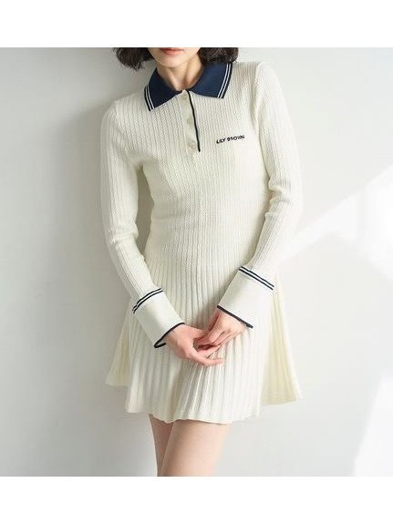 【リリーブラウン/Lily Brown】のロゴ刺繍ポロニットミニワンピース インテリア・キッズ・メンズ・レディースファッション・服の通販 founy(ファウニー) 　ファッション　Fashion　レディースファッション　Fashion for Women　ワンピース　Dresses　クラシック　Classic, Timeless Style　今季　This Season, Current Season　シェイプ　Shape, Slim Fit　スマート　Smart, Elegant　定番　Standard, Basic Item　フレア　Flare, Flared　エレガント 上品　Elegant　IVR[003]|ID: prp329100004977419 ipo3291000000037305197