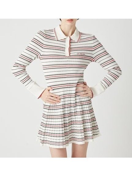 【リリーブラウン/Lily Brown】のロゴ刺繍ポロニットミニワンピース インテリア・キッズ・メンズ・レディースファッション・服の通販 founy(ファウニー) 　ファッション　Fashion　レディースファッション　Fashion for Women　ワンピース　Dresses　クラシック　Classic, Timeless Style　今季　This Season, Current Season　シェイプ　Shape, Slim Fit　スマート　Smart, Elegant　定番　Standard, Basic Item　フレア　Flare, Flared　エレガント 上品　Elegant　BORDER[933]|ID: prp329100004977419 ipo3291000000037305199