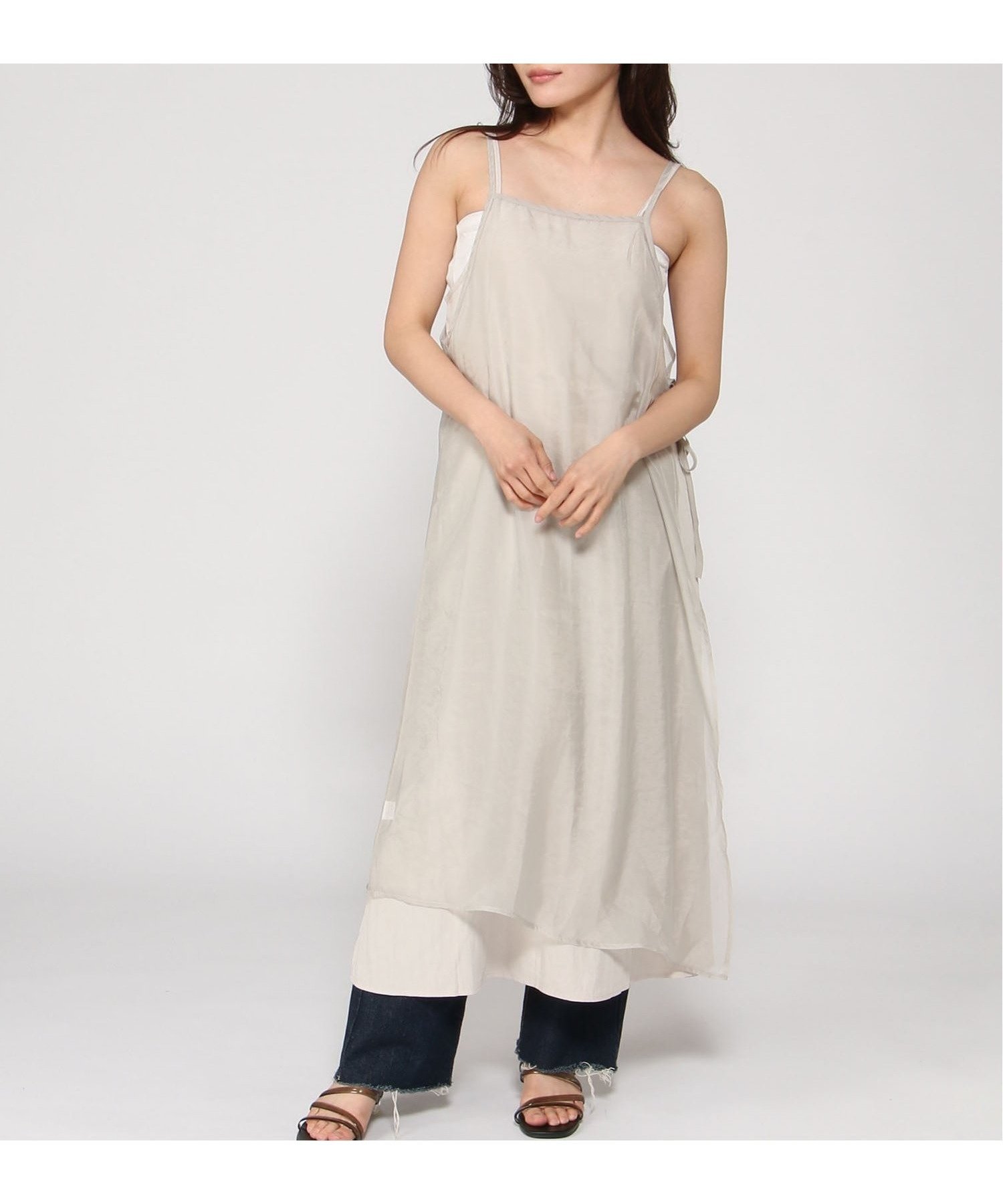 【その他のブランド/Other】のVIVID LADY/キャミワンピースxラップワンピース2点セット インテリア・キッズ・メンズ・レディースファッション・服の通販 founy(ファウニー) 　ファッション　Fashion　レディースファッション　Fashion for Women　ワンピース　Dresses　キャミソールワンピース　Camisole Dresses　インナー　Innerwear　キャミワンピース　Cami Dress, Slip Dress　サンダル　Sandals, Summer Shoes　シンプル　Simple, Minimal　スリット　Slit, Slit Detail　フラット　Flat, Flat Shoes　ミュール　Mule, Backless Shoes　ラップ　Wrap, Wrap Design　リボン　Ribbon, Bow　リラックス　Relax, Relaxed Fit　おすすめ　Recommended / Our Picks　ベージュ|ID: prp329100004977431 ipo3291000000037305240