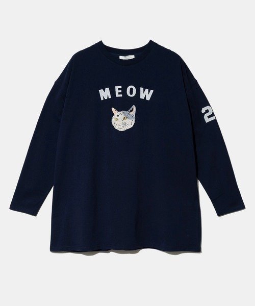 【ゴースローキャラバン/go slow caravan】のJUICY/ジューシー 猫刺繍チュニック (WOMENS) インテリア・キッズ・メンズ・レディースファッション・服の通販 founy(ファウニー) 　ファッション　Fashion　レディースファッション　Fashion for Women　トップス・カットソー　Cut & Sew Tops　チュニック　Tunic, Long Top　トレンド　Trend, Trending Now　リラックス　Relax, Relaxed Fit　レギンス　Leggings, Stretch Pants　猫　Cat, Kitty　ネイビー|ID: prp329100004977438 ipo3291000000037305268