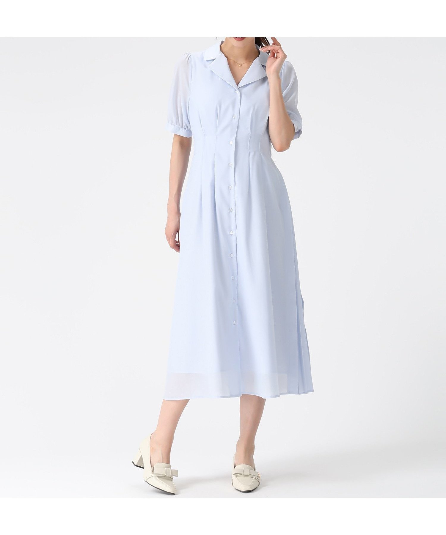 【ミッシュマッシュ/MISCH MASCH】のサイドプリーツテーラーワンピース MM627406 インテリア・キッズ・メンズ・レディースファッション・服の通販 founy(ファウニー) 　ファッション　Fashion　レディースファッション　Fashion for Women　ワンピース　Dresses　おすすめ　Recommended / Our Picks　カーディガン　Cardigan, Knitwear　プリーツ　Pleats, Pleated　リボン　Ribbon, Bow　ワンポイント　One Point, Statement Accent　エレガント 上品　Elegant　ブルー|ID: prp329100004977446 ipo3291000000037305293