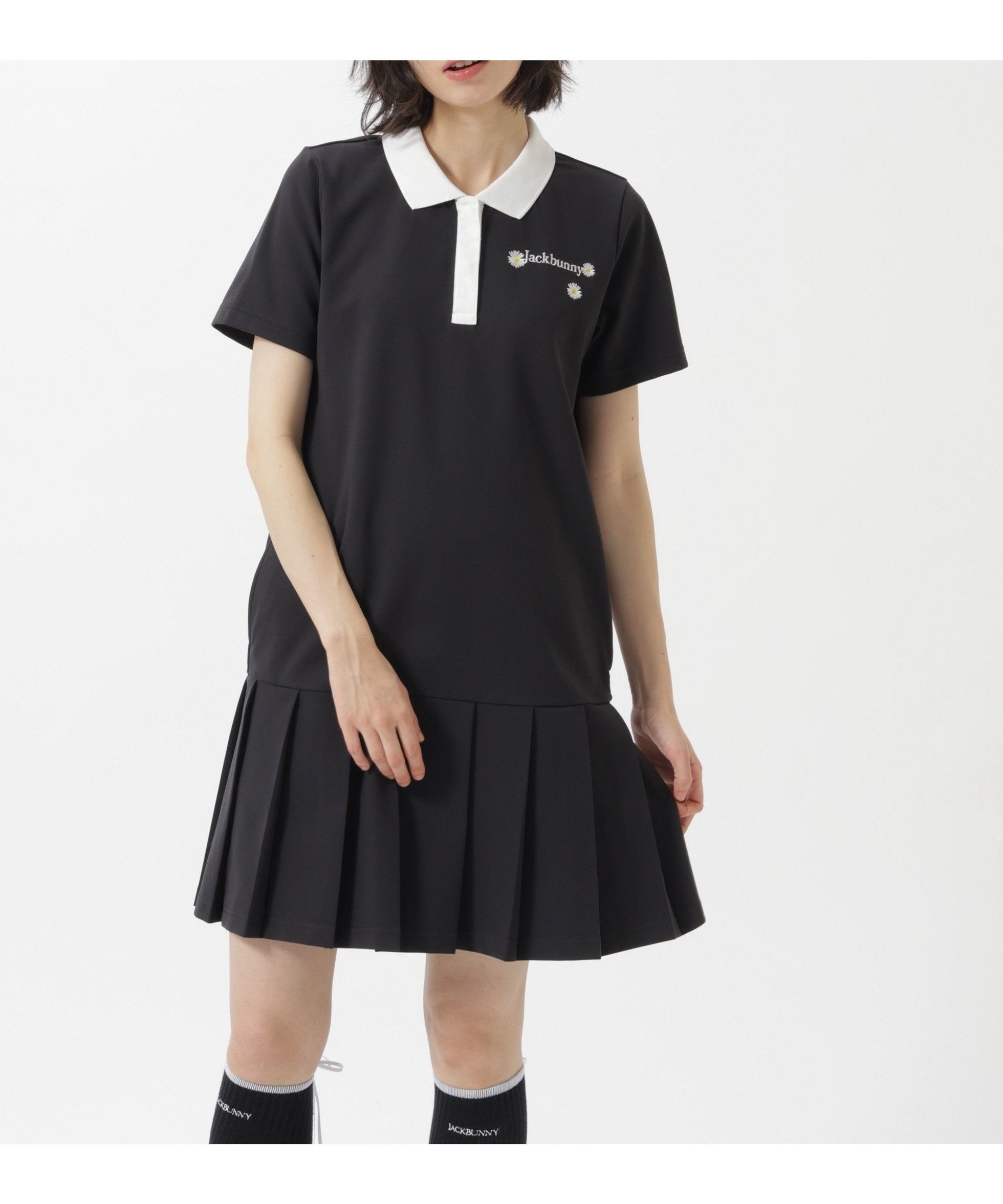 【ジャックバニー/Jack Bunny】の2WAYグリッドストレッチFlower半袖ポロワンピース 大人の最旬トレンドファッション＆コーディネート founy(ファウニー) 　ファッション　Fashion　レディースファッション　Fashion for Women　ワンピース　Dresses　おすすめ　Recommended / Our Picks　クラシカル　Classical, Vintage-Inspired　ゴルフ　Golf　ストレッチ　Stretch, Stretchy Fabric　フェミニン　Feminine, Girly　プリーツ　Pleats, Pleated　リボン　Ribbon, Bow　エレガント 上品　Elegant　半袖　Short Sleeve, Half Sleeve　吸水　Absorbent, Quick-Dry　夏　Summer　 other-1|ID: prp329100004977503 ipo3291000000037305498