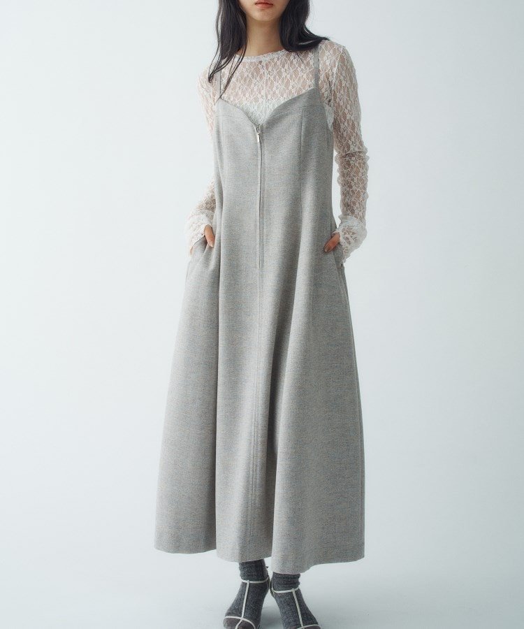 【その他のブランド/Other】のtweed zip cami dress インテリア・キッズ・メンズ・レディースファッション・服の通販 founy(ファウニー) 　ファッション　Fashion　レディースファッション　Fashion for Women　ワンピース　Dresses　フォーマル・パーティードレス・結婚式用ドレス　Elegant & Casual Dresses　カラフル　Colorful Design　シンプル　Simple, Minimal　ジップ　Zip, Zipper　スマート　Smart, Elegant　ツイード　Twill, Twill Weave　ドレス　Dress, One-Piece　フィット　Fit, Slim Fit　フェミニン　Feminine, Girly　フロント　Front, Front Design　モノトーン　Monotone, Black and White　ロング　Long, Long-Length　ライトグレー|ID: prp329100004977514 ipo3291000000037305531