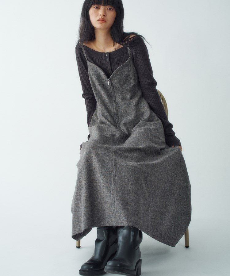 【その他のブランド/Other】のtweed zip cami dress インテリア・キッズ・メンズ・レディースファッション・服の通販 founy(ファウニー) 　ファッション　Fashion　レディースファッション　Fashion for Women　ワンピース　Dresses　フォーマル・パーティードレス・結婚式用ドレス　Elegant & Casual Dresses　カラフル　Colorful Design　シンプル　Simple, Minimal　ジップ　Zip, Zipper　スマート　Smart, Elegant　ツイード　Twill, Twill Weave　ドレス　Dress, One-Piece　フィット　Fit, Slim Fit　フェミニン　Feminine, Girly　フロント　Front, Front Design　モノトーン　Monotone, Black and White　ロング　Long, Long-Length　ネイビー|ID: prp329100004977514 ipo3291000000037305532