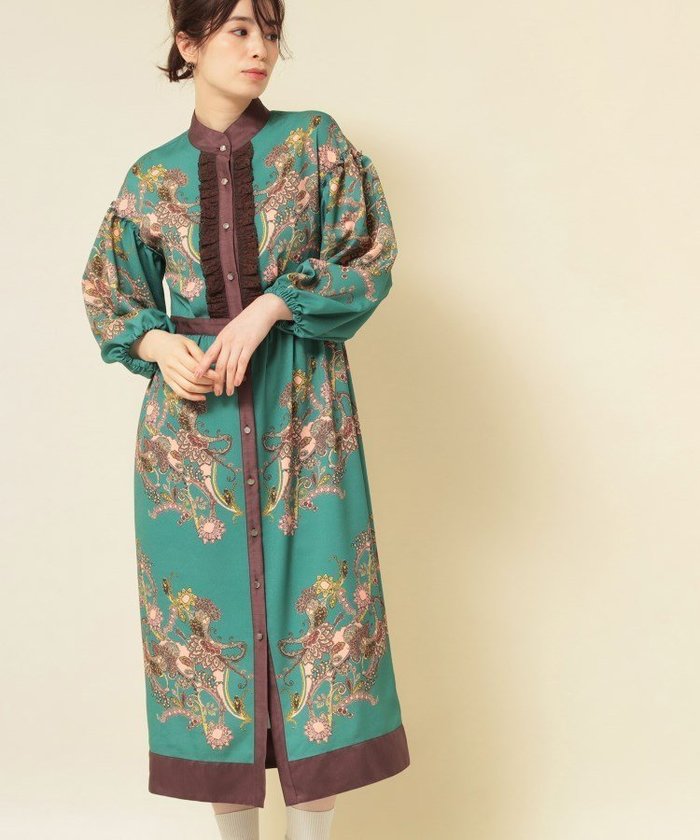 【スーナウーナ/SunaUna】の【COLLECTION LINE】オリエンタルパネル柄ワンピース インテリア・キッズ・メンズ・レディースファッション・服の通販 founy(ファウニー) https://founy.com/ ファッション Fashion レディースファッション Fashion for Women ワンピース Dresses イエロー Yellow オリエンタル Oriental Pattern オレンジ Orange サテン Satin, Glossy Fabric スマート Smart, Elegant フェミニン Feminine, Girly プリント Print, Printed Pattern ポケット Pocket, Pocket Detail レース Lace, Lace Fabric 無地 Plain, Solid Color |ID: prp329100004977534 ipo3291000000037305603
