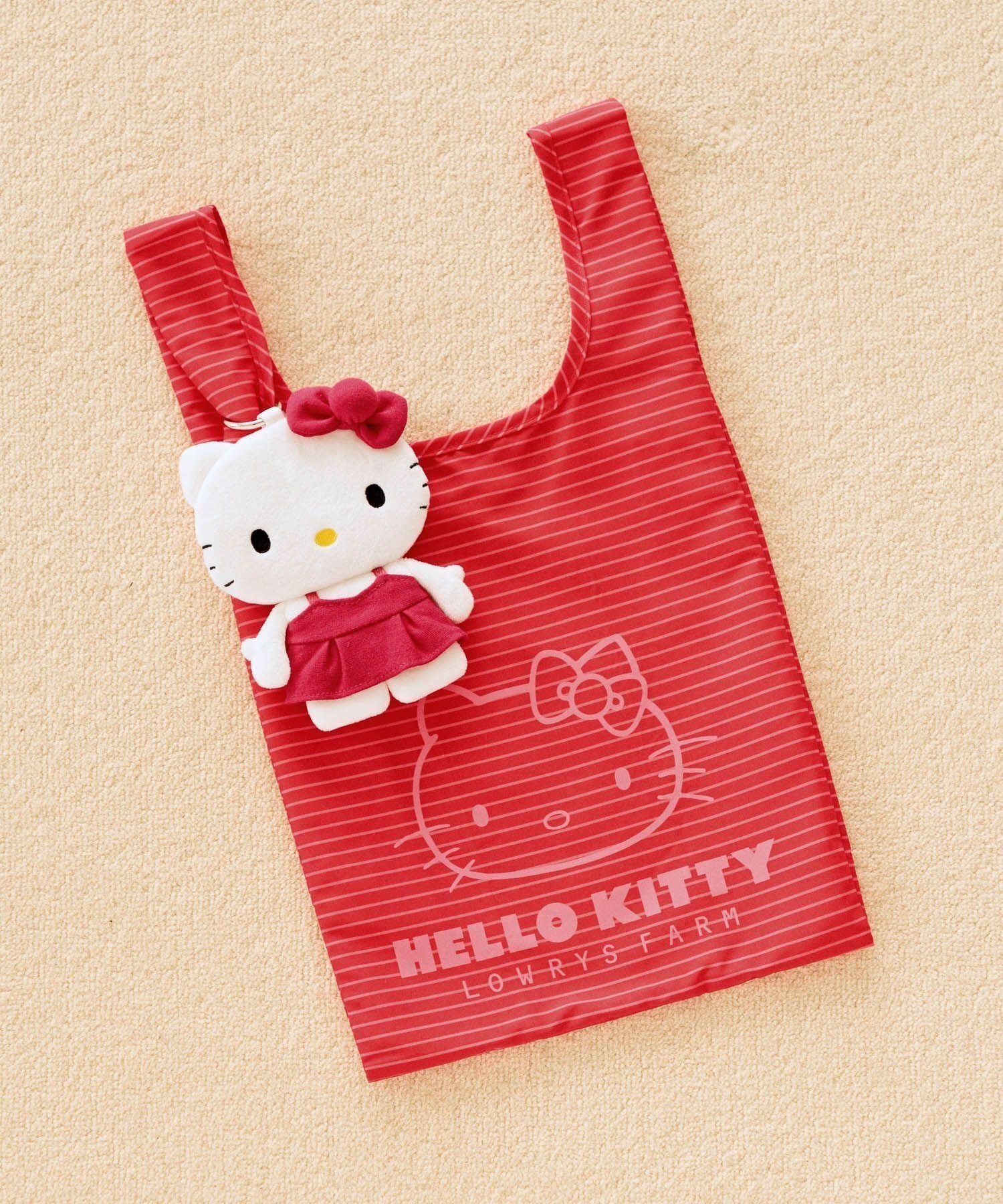 【ローリーズファーム/LOWRYS FARM】の【サンリオキャラクターズ】ポーチ付きエコBAG インテリア・キッズ・メンズ・レディースファッション・服の通販 founy(ファウニー) 　ファッション　Fashion　レディースファッション　Fashion for Women　バッグ　Bags　ポーチ&ミニバッグ　Pouches & Mini Bags　キャラクター　Character, Licensed Characters　キーホルダー　Keychain, Key Holder　プリント　Print, Printed Pattern　ボーダー　Border, Stripe　ポーチ　Pouch, Small Case　夏　Summer　ハローキティ×RED|ID: prp329100004977563 ipo3291000000037305716