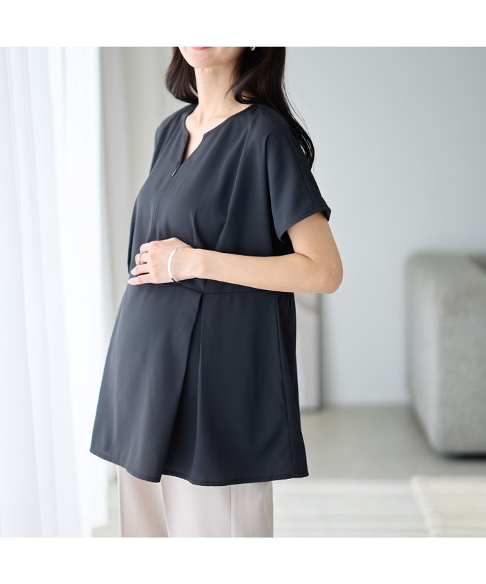 【クロスマルシェ/cross marche / KIDS】のウエストタック ペプラムブラウス(マタニティ 授乳服)授乳口付き 授乳楽々 妊婦服 産前・産後対応 インテリア・キッズ・メンズ・レディースファッション・服の通販 founy(ファウニー) https://founy.com/ ファッション Fashion キッズファッション Fashion for Kids フロント Front, Front Design ペプラム Peplum, Flared Hem 切替 Switching, Contrast Panel |ID: prp329100004977616 ipo3291000000037305986