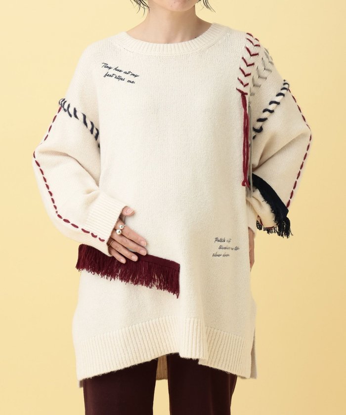 【レプシィム ローリーズファーム/LEPSIM LOWRYS FARM】の【産前・産後対応】マタニティ/ステッチ刺繍ニット インテリア・キッズ・メンズ・レディースファッション・服の通販 founy(ファウニー) https://founy.com/ ファッション Fashion キッズファッション Fashion for Kids スリット Slit, Slit Detail チュニック Tunic, Long Top バランス Balance, Style Balance フリンジ Fringe, Tassel |ID: prp329100004977641 ipo3291000000037306101