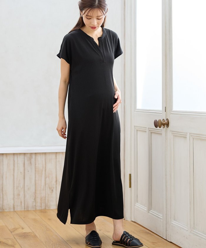 【クロスマルシェ/cross marche / KIDS】のランダムテレコ フレンチスリーブワンピース(マタニティ/授乳服)授乳口付き 授乳楽々 妊婦服 産前・産後対応 インテリア・キッズ・メンズ・レディースファッション・服の通販 founy(ファウニー) https://founy.com/ ファッション Fashion キッズファッション Fashion for Kids ワンピース Dresses コンパクト Compact, Small Size スキッパー Skipper, Open Collar スリット Slit, Slit Detail スリーブ Sleeve, Long Sleeve / Short Sleeve テレコ Ribbed, Rib Stitch フレンチ French, French Style ランダム Random, Irregular ロング Long, Long-Length エレガント 上品 Elegant 半袖 Short Sleeve, Half Sleeve |ID: prp329100004977701 ipo3291000000037306357