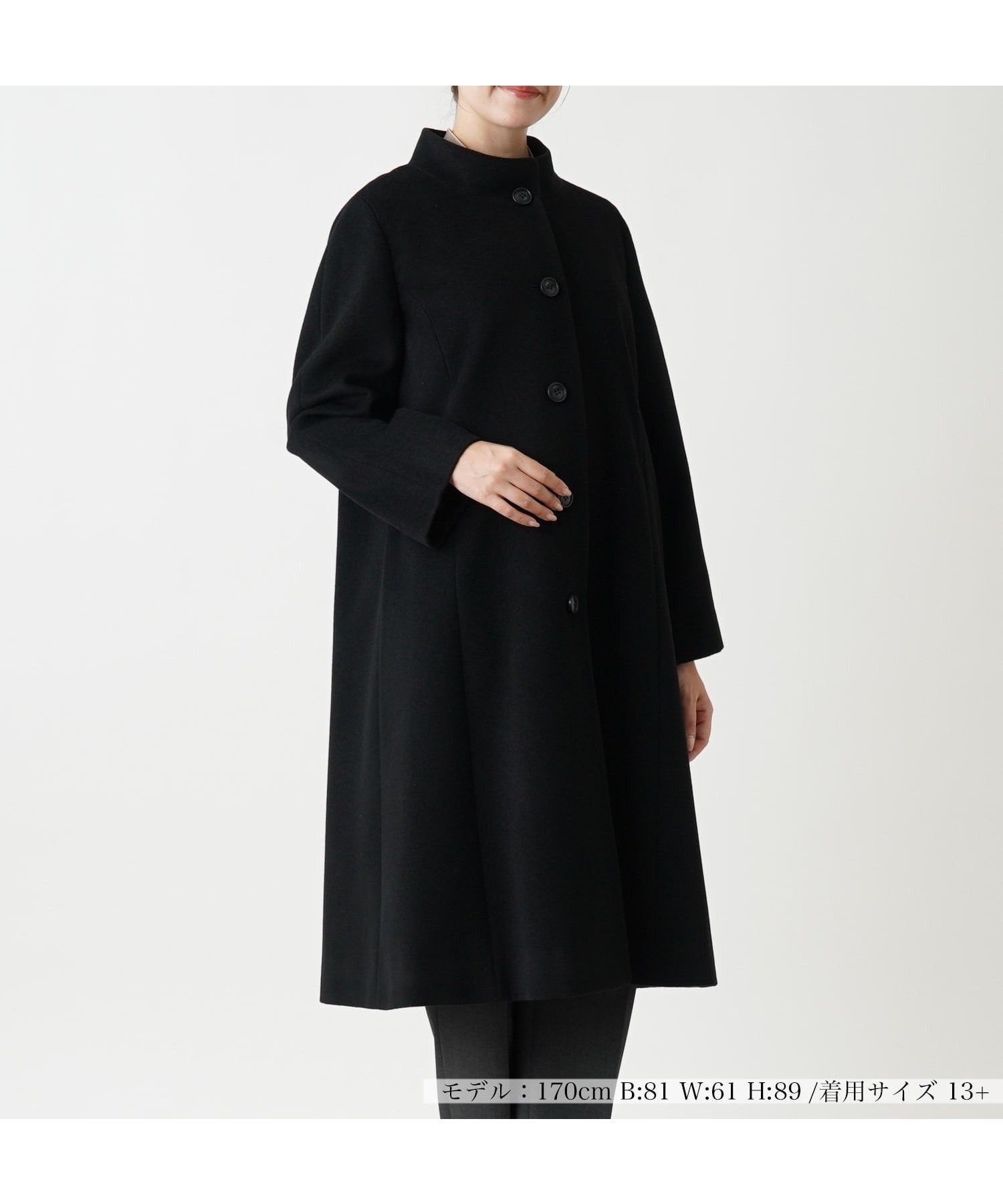 【レリアンプラスハウス/Leilian PLUS HOUSE】のカシミヤハイネックコート【深喜毛織】 インテリア・キッズ・メンズ・レディースファッション・服の通販 founy(ファウニー) 　ファッション　Fashion　レディースファッション　Fashion for Women　アウター　Coat / Outerwear Collection　コート・ロングコート・ピーコート　Long Coats, Peacoats & More　ハイネック　High Neck, Mock Neck　ポケット　Pocket, Pocket Detail　リラックス　Relax, Relaxed Fit　冬　Winter / This Winter　ビジネス 仕事 通勤　Business / Work / Commuting　ブラック|ID: prp329100004978203 ipo3291000000037308369