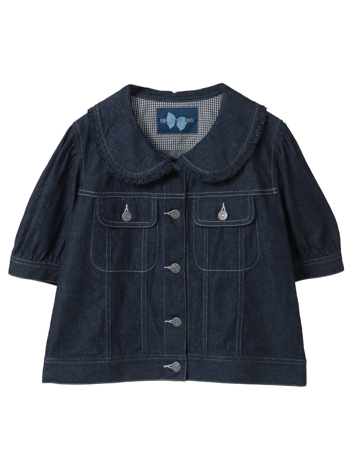 【ピンクハウス/PINK HOUSE】のデニムクロップドジャケット インテリア・キッズ・メンズ・レディースファッション・服の通販 founy(ファウニー) 　ファッション　Fashion　レディースファッション　Fashion for Women　アウター　Coat / Outerwear Collection　レディースジャケット・軽アウター　Jackets　クロップド　Cropped, Short Length　ジャケット　Jacket, Outerwear　チュニック　Tunic, Long Top　デニム　Denim, Jeans Material　ネップ　Nepp, Slub Yarn　フリル　Frill, Ruffle　エレガント 上品　Elegant　インディゴ|ID: prp329100004978229 ipo3291000000037308440