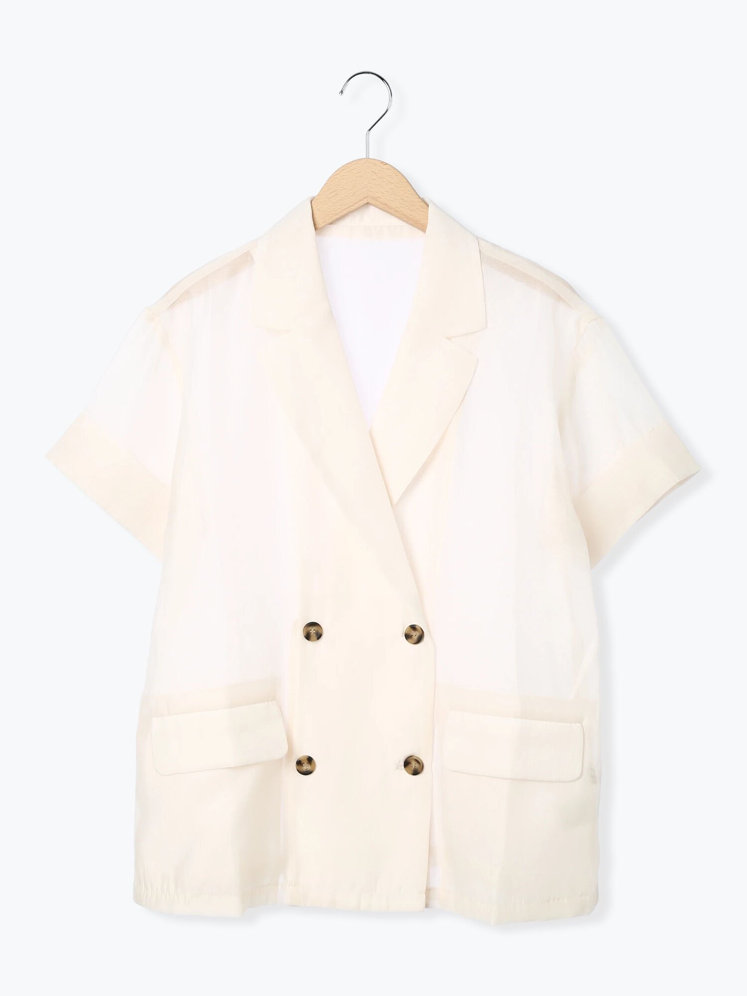 【サマンサモスモス/Samansa Mos2】のシアー半袖テーラードジャケット インテリア・キッズ・メンズ・レディースファッション・服の通販 founy(ファウニー) 　ファッション　Fashion　レディースファッション　Fashion for Women　アウター　Coat / Outerwear Collection　レディースジャケット・軽アウター　Jackets　テーラードジャケット / 通勤・きれいめスタイル　Tailored Jackets & Blazers　おすすめ　Recommended / Our Picks　シアー　Sheer, See-Through　タンク　Tank Top, Sleeveless Top　ダブル　Double, Double-Breasted　ワイド　Wide, Wide Fit　半袖　Short Sleeve, Half Sleeve　ライトベージュ|ID: prp329100004978250 ipo3291000000037308533
