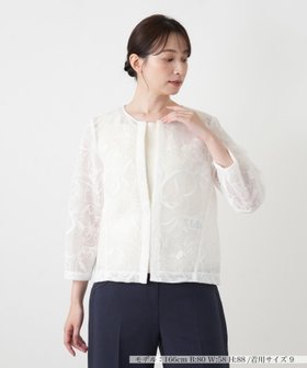 【レリアン/LEILIAN】のシアーノーカラージャケット 大人の最旬トレンドファッション＆コーディネート founy(ファウニー) ファッション Fashion レディースファッション Fashion for Women アウター Coat / Outerwear Collection レディースジャケット・軽アウター Jackets ノーカラージャケット / シンプル上品コーデ Collarless Jackets エレガント 上品 Elegant タンク Tank Top, Sleeveless Top フロント Front, Front Design ボタニカル Botanical, Floral Pattern ポケット Pocket, Pocket Detail メッシュ Mesh, Net Fabric リラックス Relax, Relaxed Fit ループ Loop, Loop Knit 夏 Summer |ID:prp329100004978265
