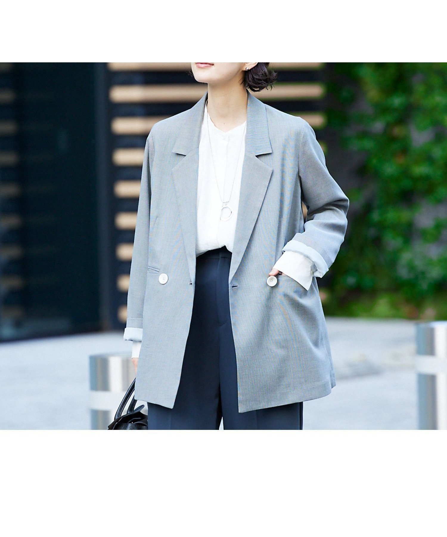 【カリテ/qualite】のシャークスキンダブルジャケット インテリア・キッズ・メンズ・レディースファッション・服の通販 founy(ファウニー) 　ファッション　Fashion　レディースファッション　Fashion for Women　アウター　Coat / Outerwear Collection　レディースジャケット・軽アウター　Jackets　インナー　Innerwear　シンプル　Simple, Minimal　ジャケット　Jacket, Outerwear　ダウン　Down, Puffer　デニム　Denim, Jeans Material　ポケット　Pocket, Pocket Detail　別注　Limited Edition, Custom Order　春　Spring　グレー|ID: prp329100004978268 ipo3291000000037308591