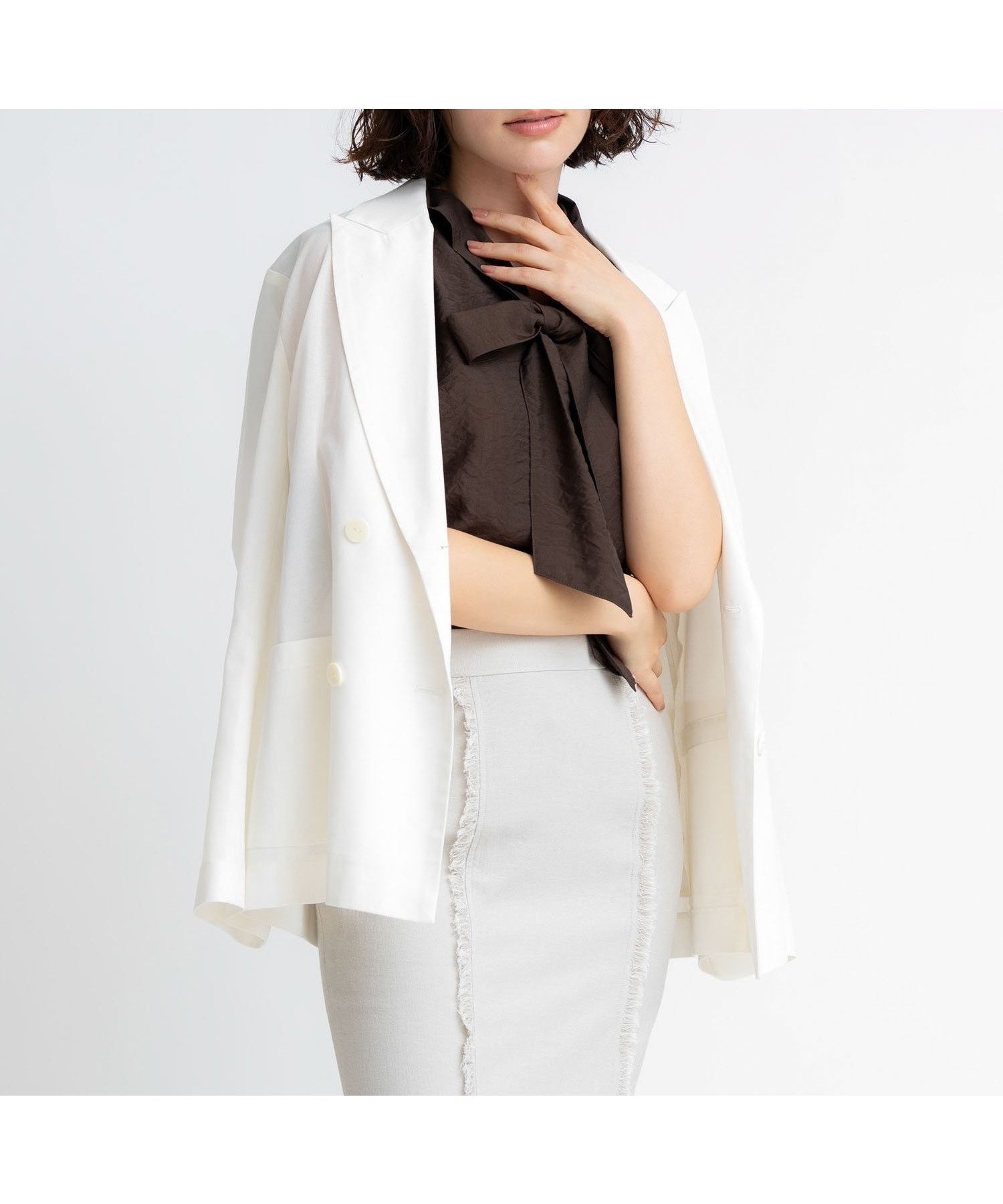 【ノエラ/Noela】のシアーダブルジャケット インテリア・キッズ・メンズ・レディースファッション・服の通販 founy(ファウニー) 　ファッション　Fashion　レディースファッション　Fashion for Women　アウター　Coat / Outerwear Collection　レディースジャケット・軽アウター　Jackets　シアー　Sheer, See-Through　ジャケット　Jacket, Outerwear　ストレッチ　Stretch, Stretchy Fabric　ダブル　Double, Double-Breasted　ポケット　Pocket, Pocket Detail　エレガント 上品　Elegant　オフホワイト|ID: prp329100004978303 ipo3291000000037308704