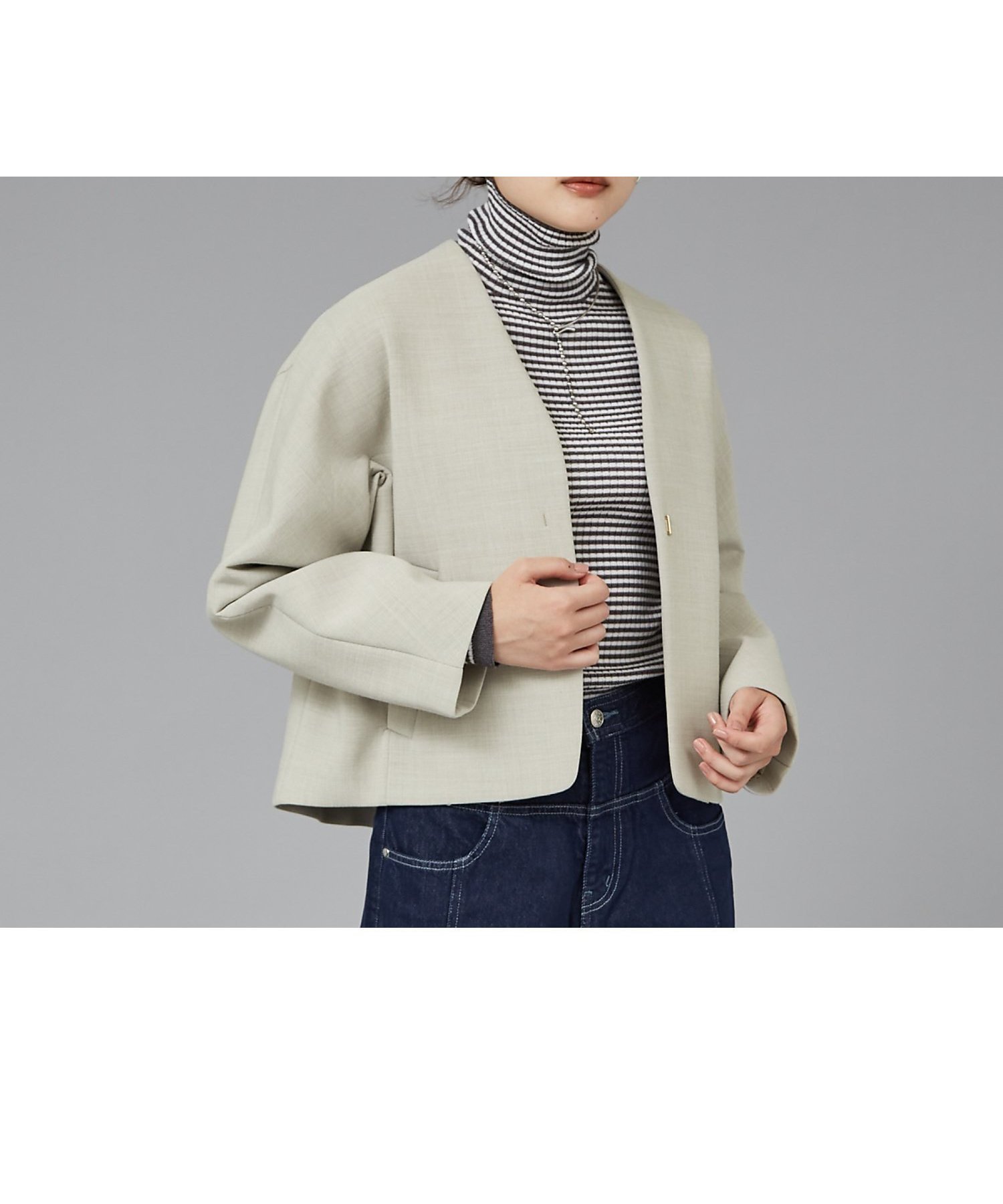 【カリテ/qualite】のボンディングショートコート インテリア・キッズ・メンズ・レディースファッション・服の通販 founy(ファウニー) 　ファッション　Fashion　レディースファッション　Fashion for Women　アウター　Coat / Outerwear Collection　コート・ロングコート・ピーコート　Long Coats, Peacoats & More　クラッチ　Clutch, Clutch Bag　ショート　Short, Short Length　シンプル　Simple, Minimal　ジャケット　Jacket, Outerwear　タートルネック　Turtleneck, High Neck　デニム　Denim, Jeans Material　ボンディング　Bonding, Bonded Fabric　ボーダー　Border, Stripe　モダン　Modern, Contemporary　リラックス　Relax, Relaxed Fit　別注　Limited Edition, Custom Order　ベージュ|ID: prp329100004978312 ipo3291000000037308738
