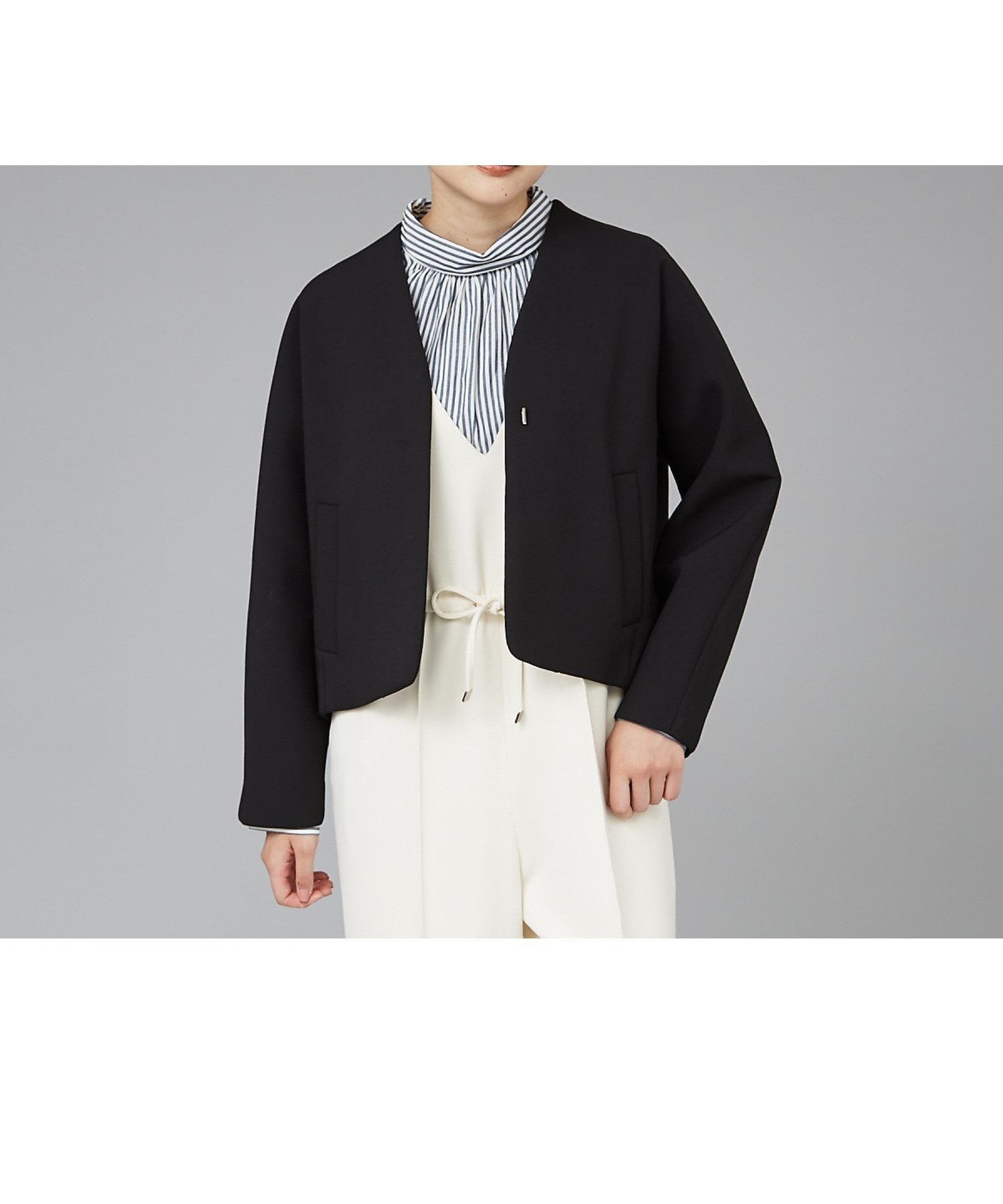 【カリテ/qualite】のボンディングショートコート インテリア・キッズ・メンズ・レディースファッション・服の通販 founy(ファウニー) 　ファッション　Fashion　レディースファッション　Fashion for Women　アウター　Coat / Outerwear Collection　コート・ロングコート・ピーコート　Long Coats, Peacoats & More　クラッチ　Clutch, Clutch Bag　ショート　Short, Short Length　シンプル　Simple, Minimal　ジャケット　Jacket, Outerwear　タートルネック　Turtleneck, High Neck　デニム　Denim, Jeans Material　ボンディング　Bonding, Bonded Fabric　ボーダー　Border, Stripe　モダン　Modern, Contemporary　リラックス　Relax, Relaxed Fit　別注　Limited Edition, Custom Order　ブラック|ID: prp329100004978312 ipo3291000000037308739