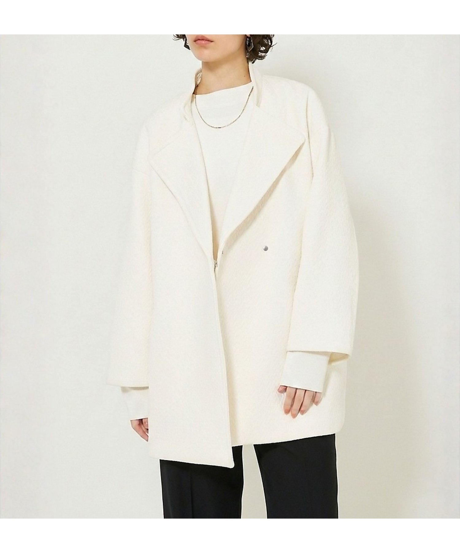 【カリテ/qualite】のヘリンボンジャガードコート インテリア・キッズ・メンズ・レディースファッション・服の通販 founy(ファウニー) 　ファッション　Fashion　レディースファッション　Fashion for Women　アウター　Coat / Outerwear Collection　コート・ロングコート・ピーコート　Long Coats, Peacoats & More　カットソー　Cut and Sewn Top　スタイリッシュ　Stylish, Fashionable　ダウン　Down, Puffer　デニム　Denim, Jeans Material　ワイド　Wide, Wide Fit　エレガント 上品　Elegant　冬　Winter / This Winter　アイボリー|ID: prp329100004978318 ipo3291000000037308756
