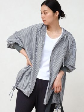 【ラシュッド/LASUD】のストライプオーバーフーディーシャツ 大人の最旬トレンドファッション＆コーディネート founy(ファウニー) ファッション Fashion レディースファッション Fashion for Women トップス・カットソー Cut & Sew Tops シャツ・ブラウス・オフィスカジュアル Elegant Blouses & Button-Ups 軽量 Lightweight, Ultra Light スキッパー Skipper, Open Collar リラックス Relax, Relaxed Fit |ID:prp329100004978349